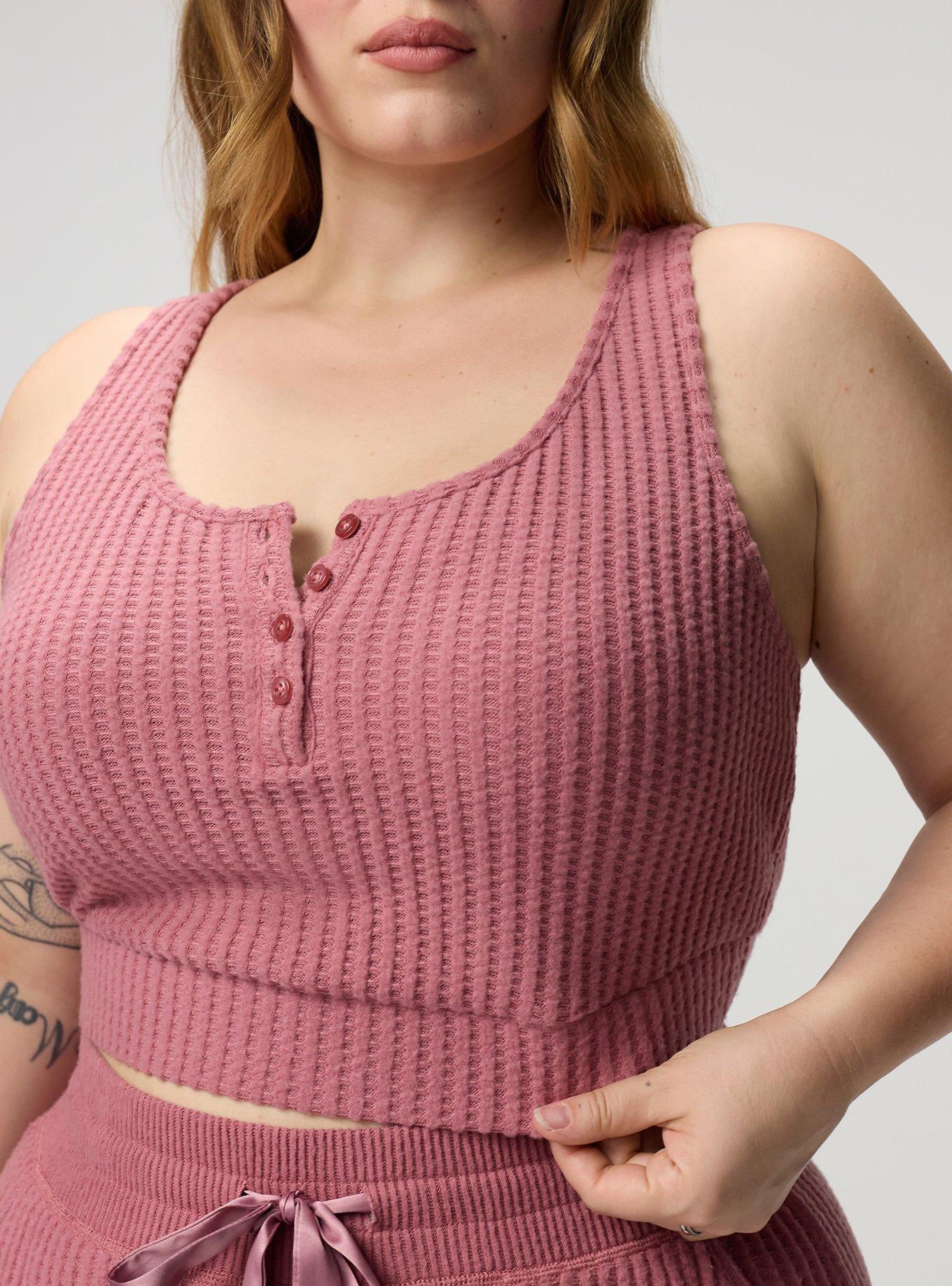 Super Soft Plush Waffle Henley Crop Lounge Tank, MESA ROSE, alternate