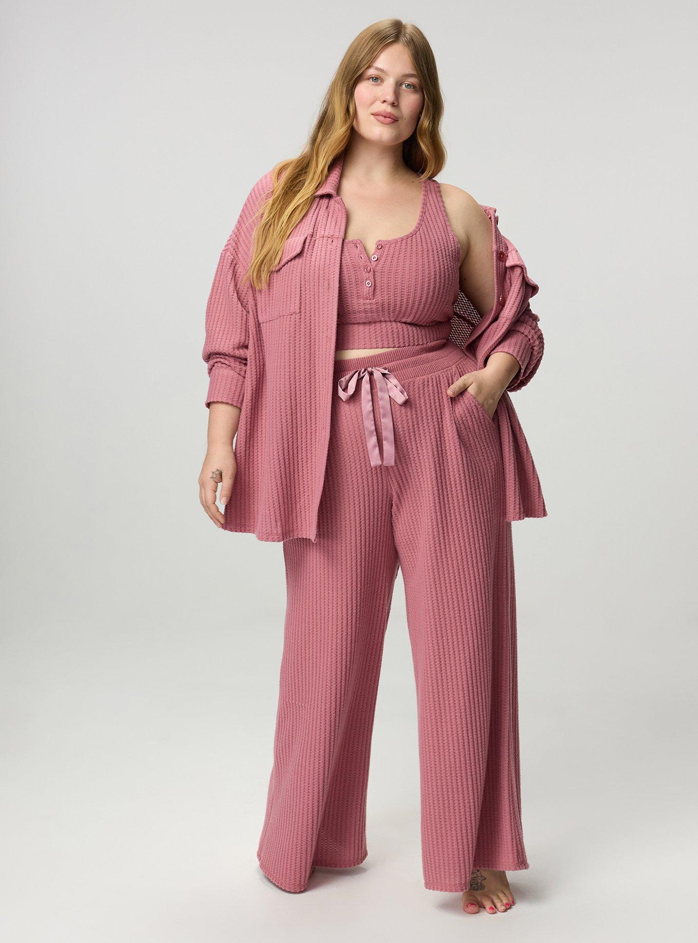 Super Soft Plush Waffle Henley Crop Lounge Tank, MESA ROSE, alternate