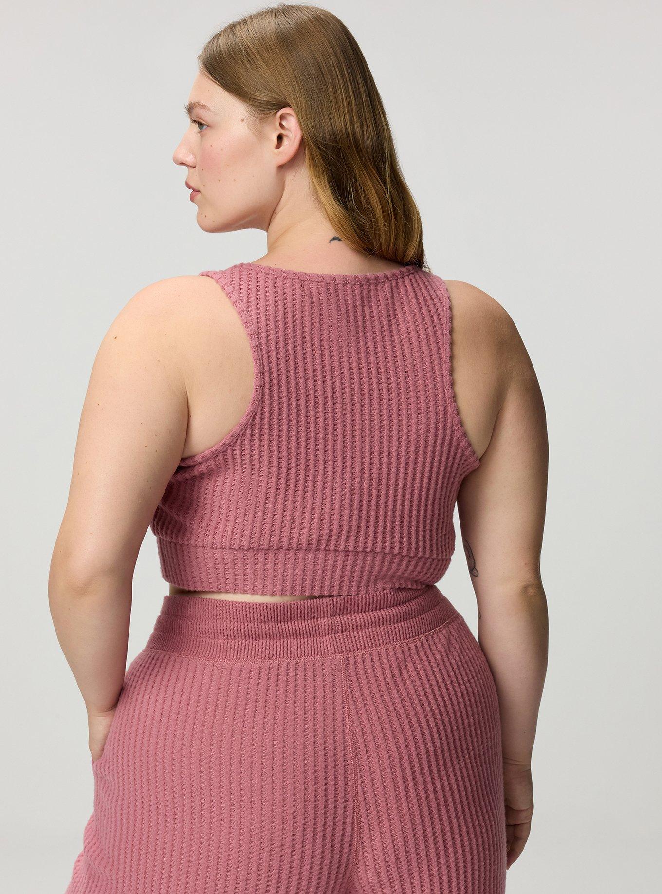 Super Soft Plush Waffle Henley Crop Lounge Tank, MESA ROSE, alternate