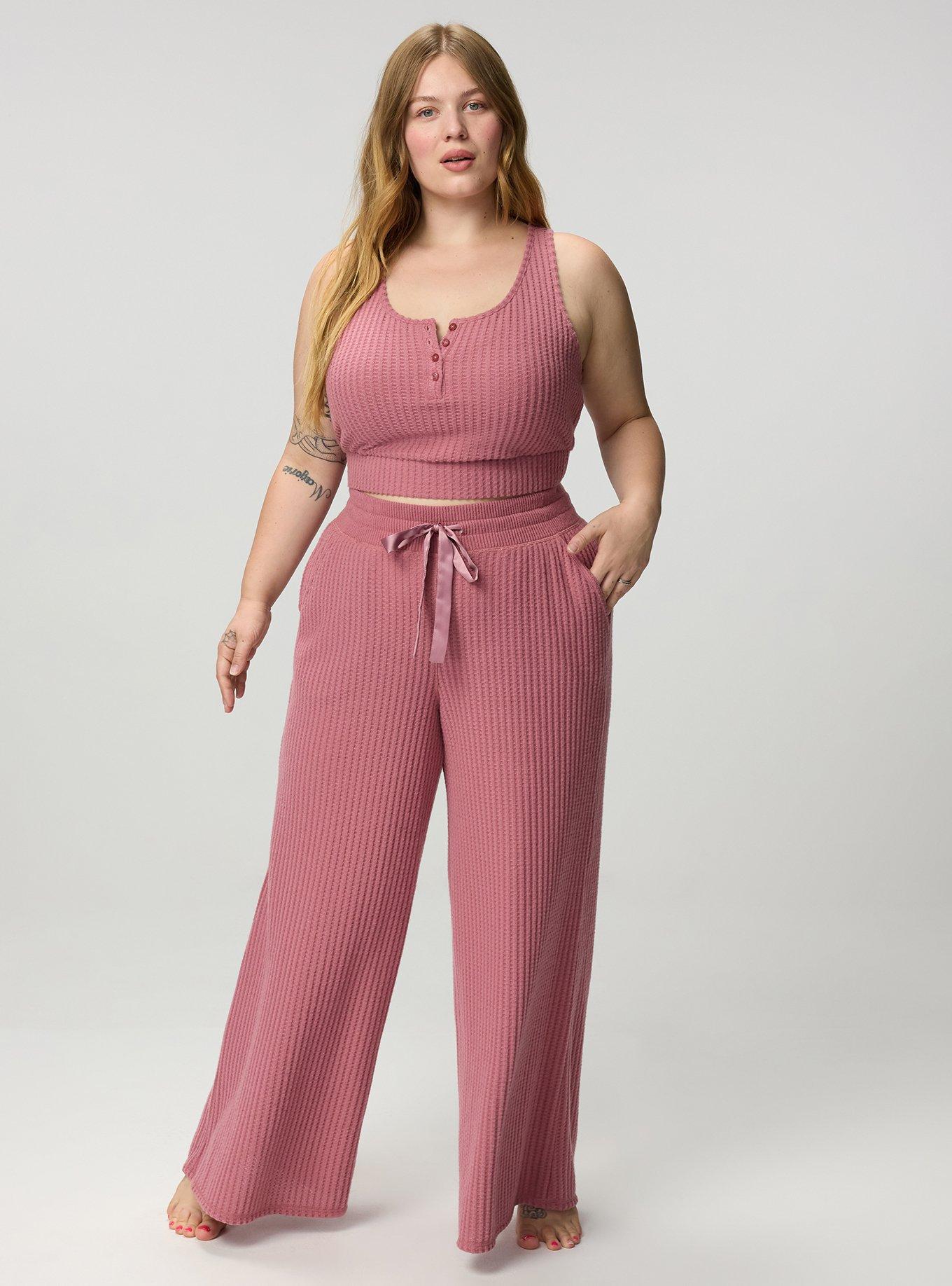 Super Soft Plush Waffle Henley Crop Lounge Tank, MESA ROSE, alternate