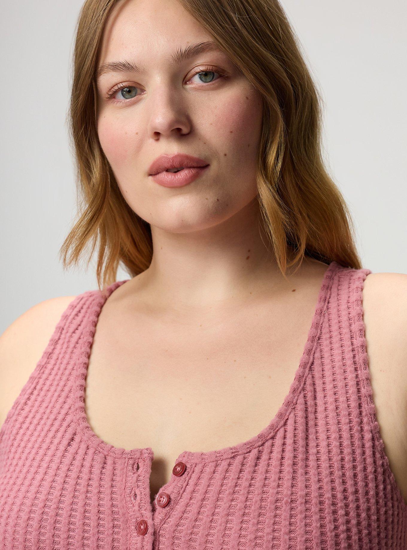 Super Soft Plush Waffle Henley Crop Lounge Tank, MESA ROSE, alternate