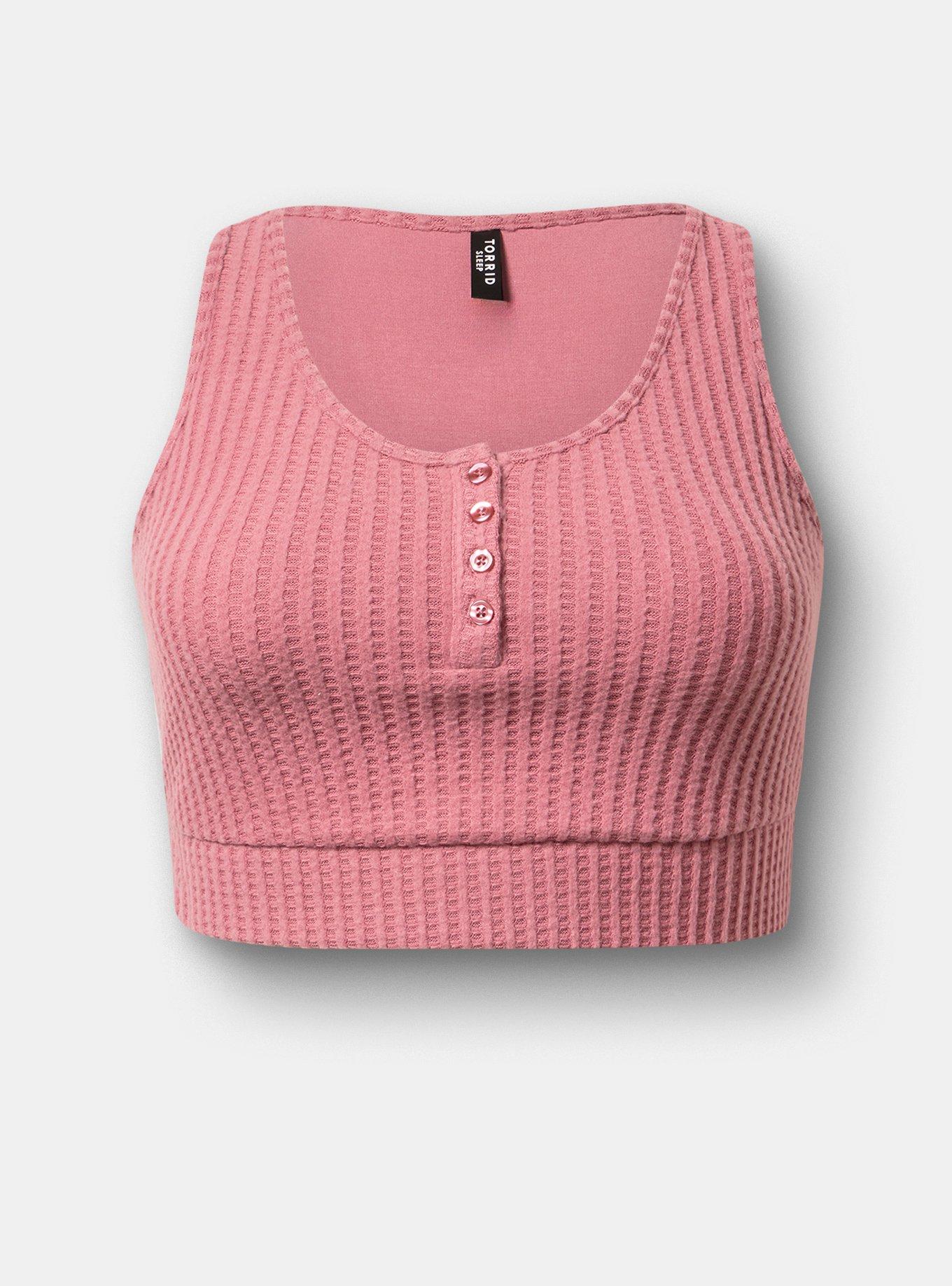 Super Soft Plush Waffle Henley Crop Lounge Tank, MESA ROSE, hi-res