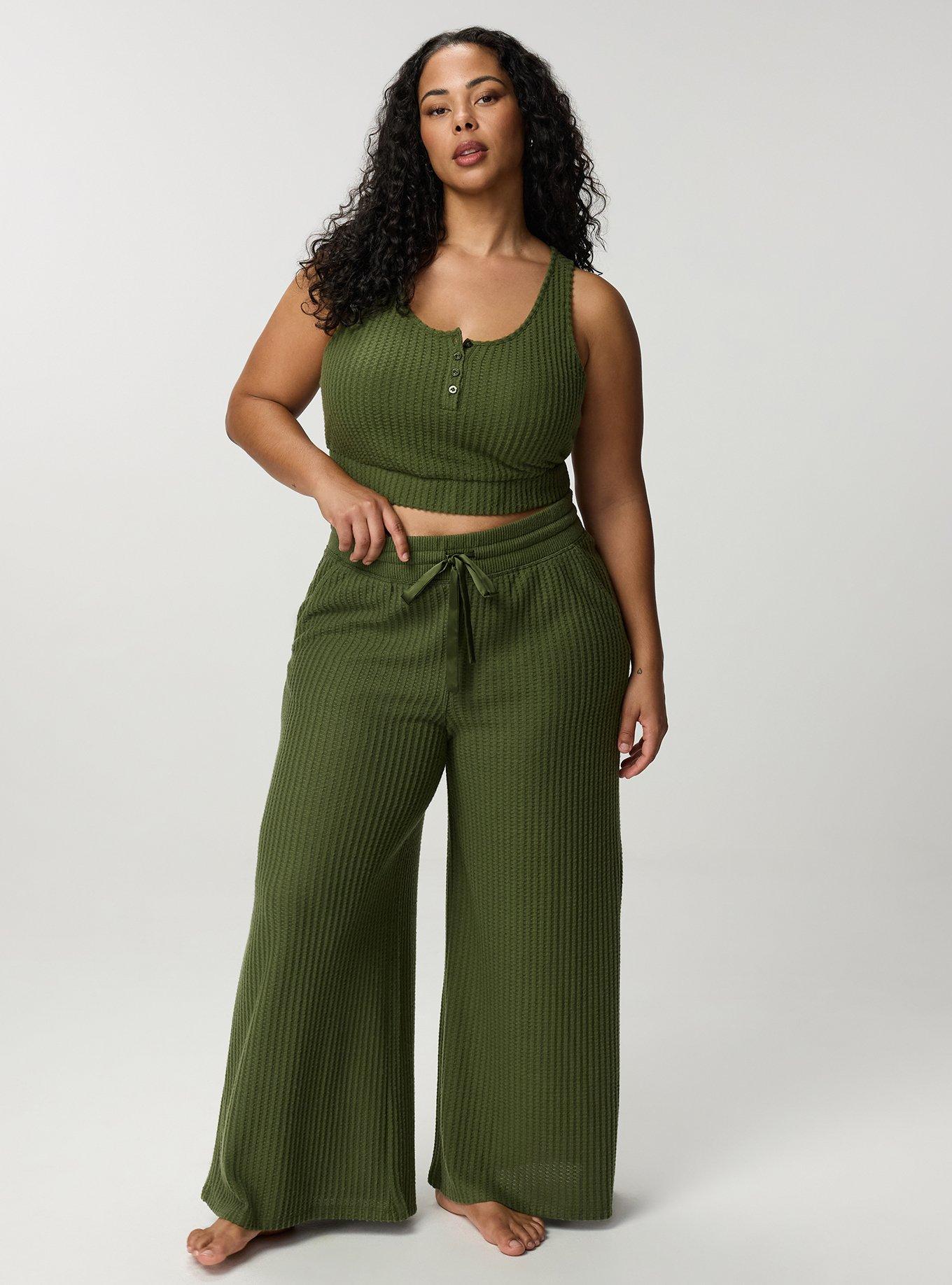 Super Soft Plush Waffle Henley Crop Lounge Tank, BRONZE GREEN, alternate
