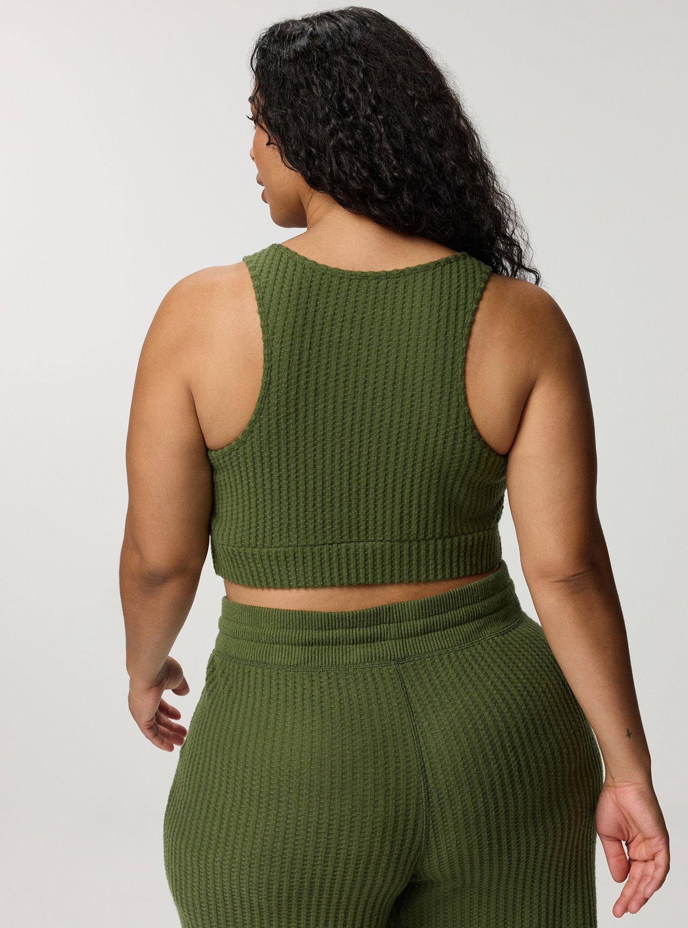 Super Soft Plush Waffle Henley Crop Lounge Tank, BRONZE GREEN, alternate