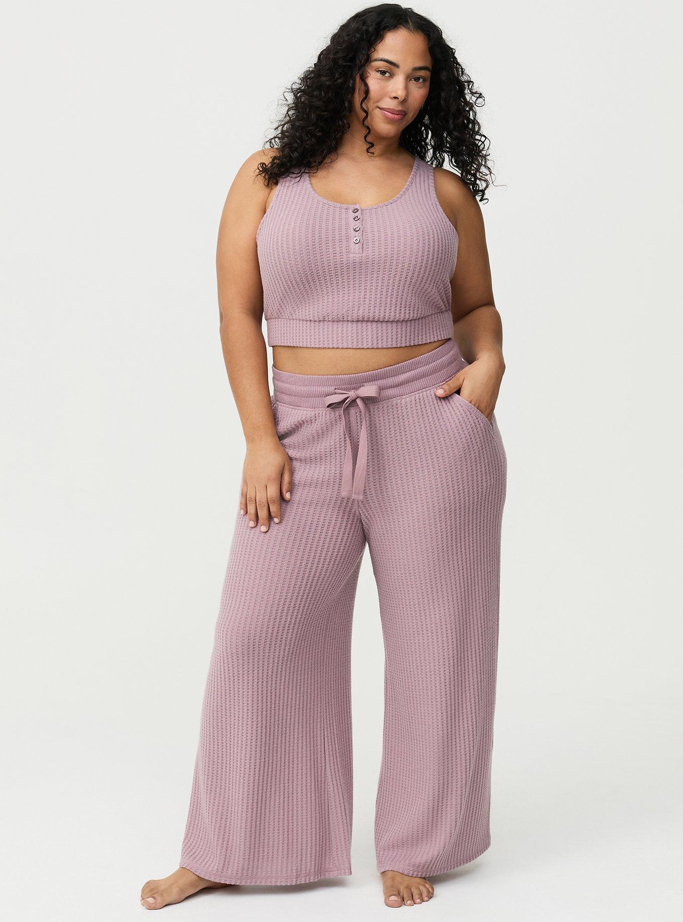 Super Soft Plush Waffle Henley Crop Lounge Tank, TOADSTOOL, alternate