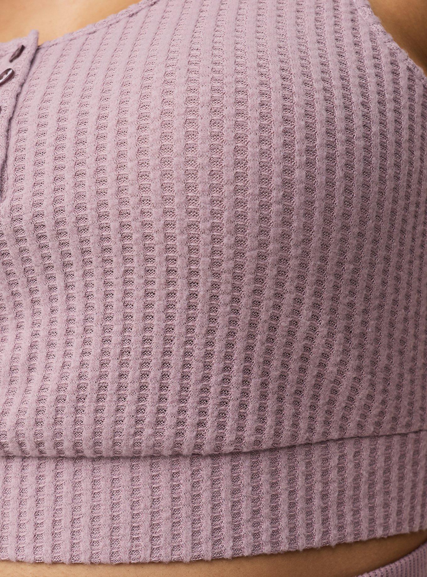 Super Soft Plush Waffle Henley Crop Lounge Tank, TOADSTOOL, alternate