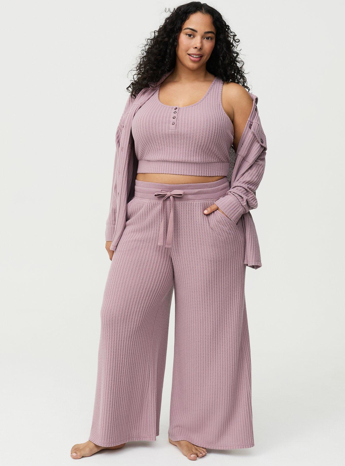 Super Soft Plush Waffle Henley Crop Lounge Tank, TOADSTOOL, alternate