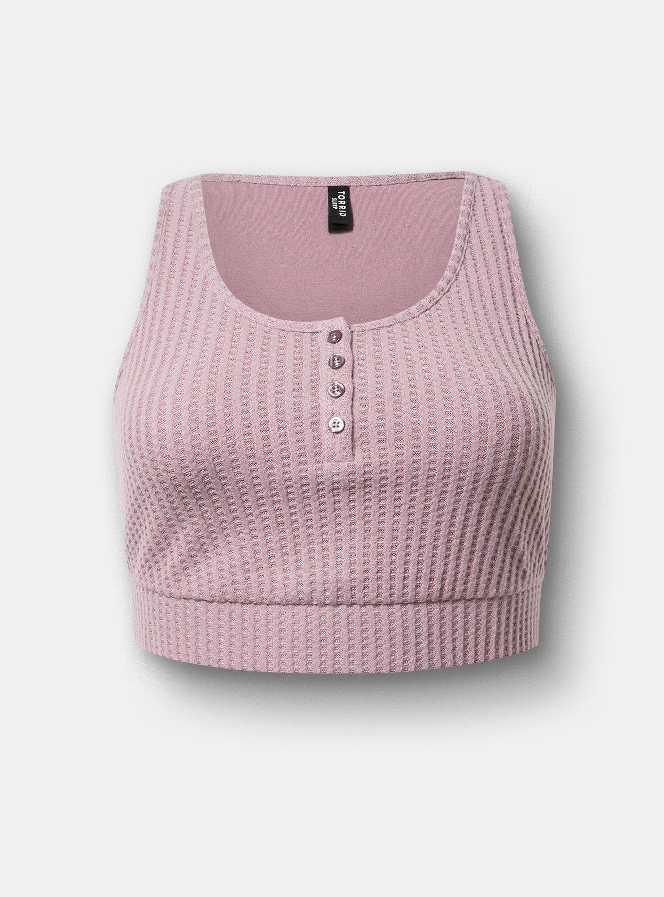 Super Soft Plush Waffle Henley Crop Lounge Tank, TOADSTOOL, hi-res