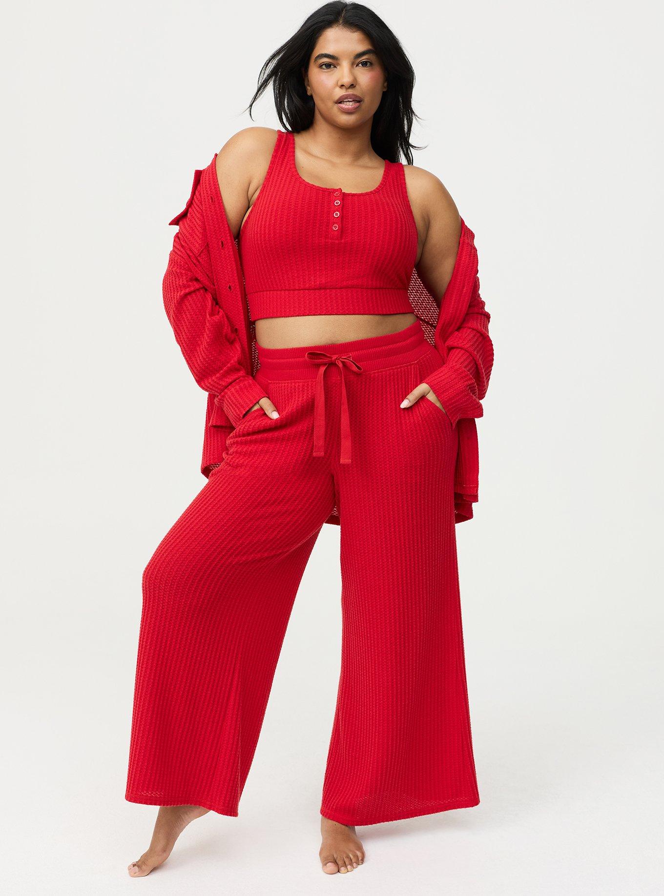 Plus Size - Super Soft Plush Waffle Henley Crop Lounge Tank - Torrid