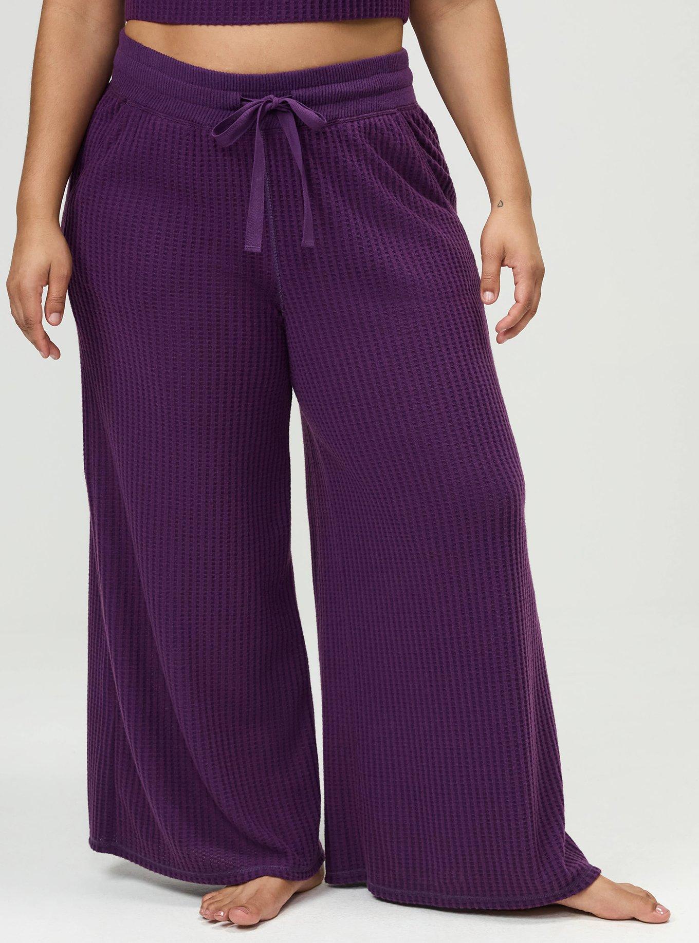 Plus Size Super Soft Plush Waffle Wide-Leg Lounge Pant, GRAPE ROYALE, alternate