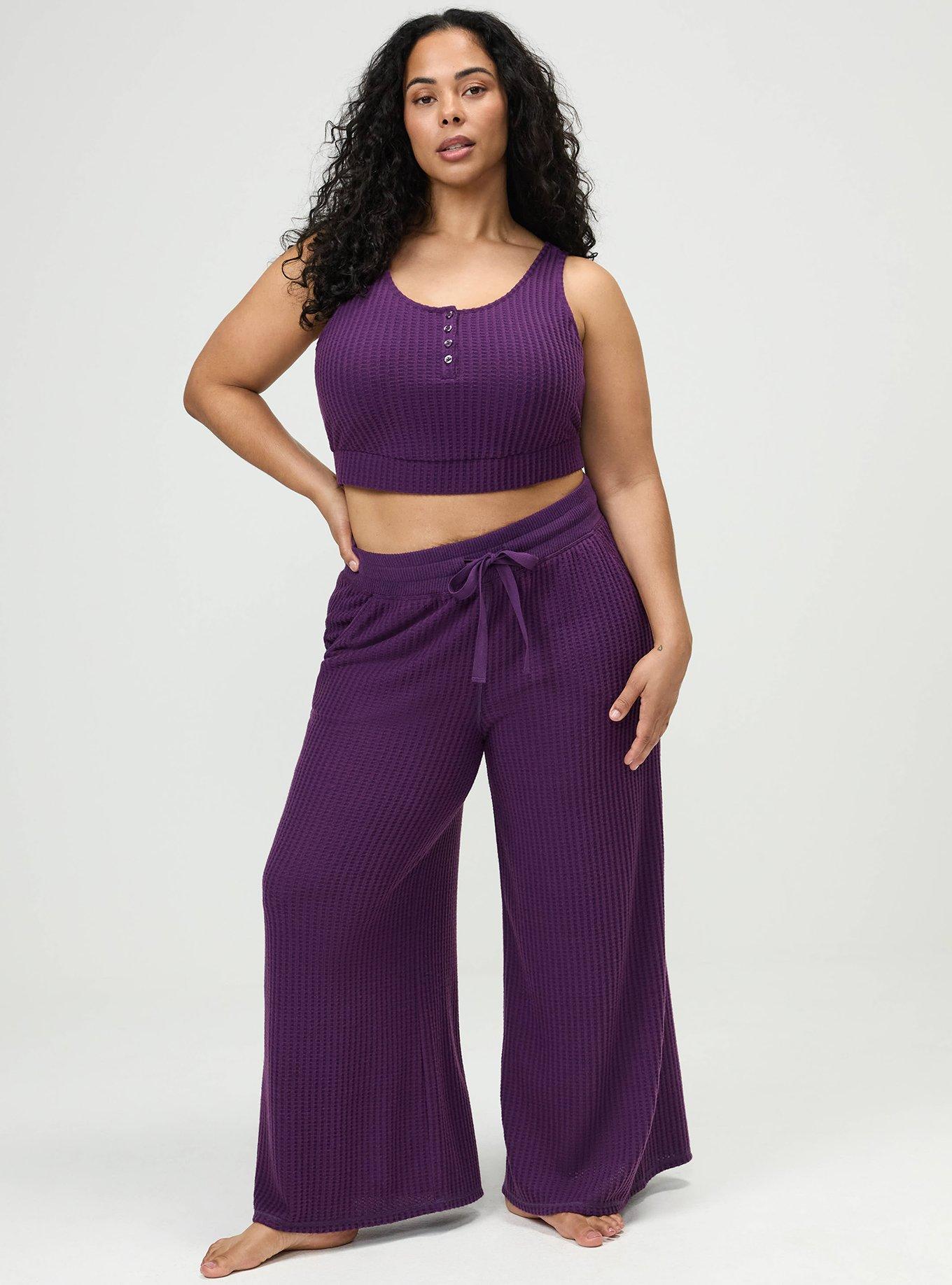 Plus Size Super Soft Plush Waffle Wide-Leg Lounge Pant, GRAPE ROYALE, hi-res