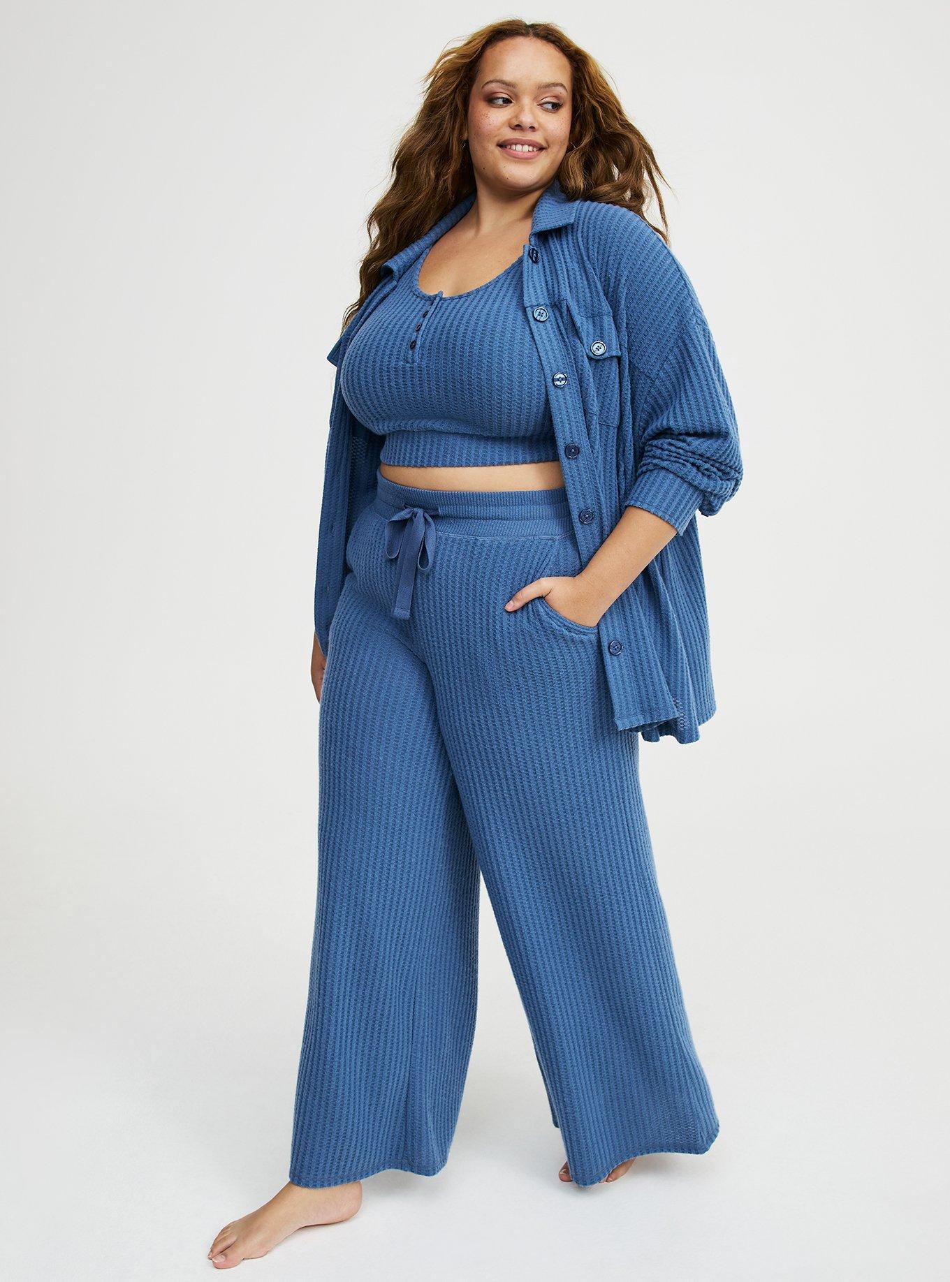 Super Soft Plush Waffle Wide-Leg Lounge Pant, BLUE HORIZON, alternate