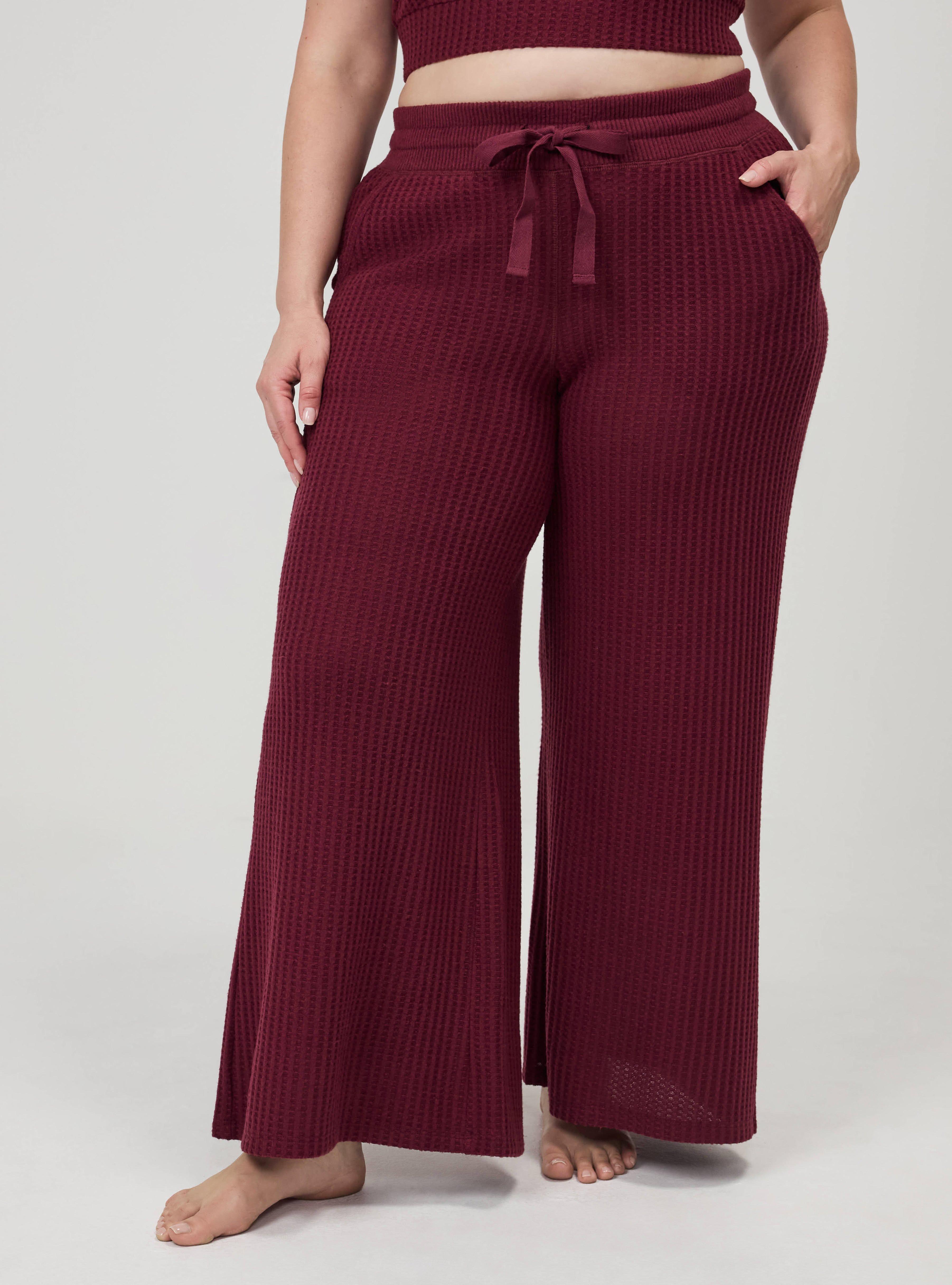 Plus Size Super Soft Plush Waffle Wide-Leg Lounge Pant, MAROON BANNER, alternate