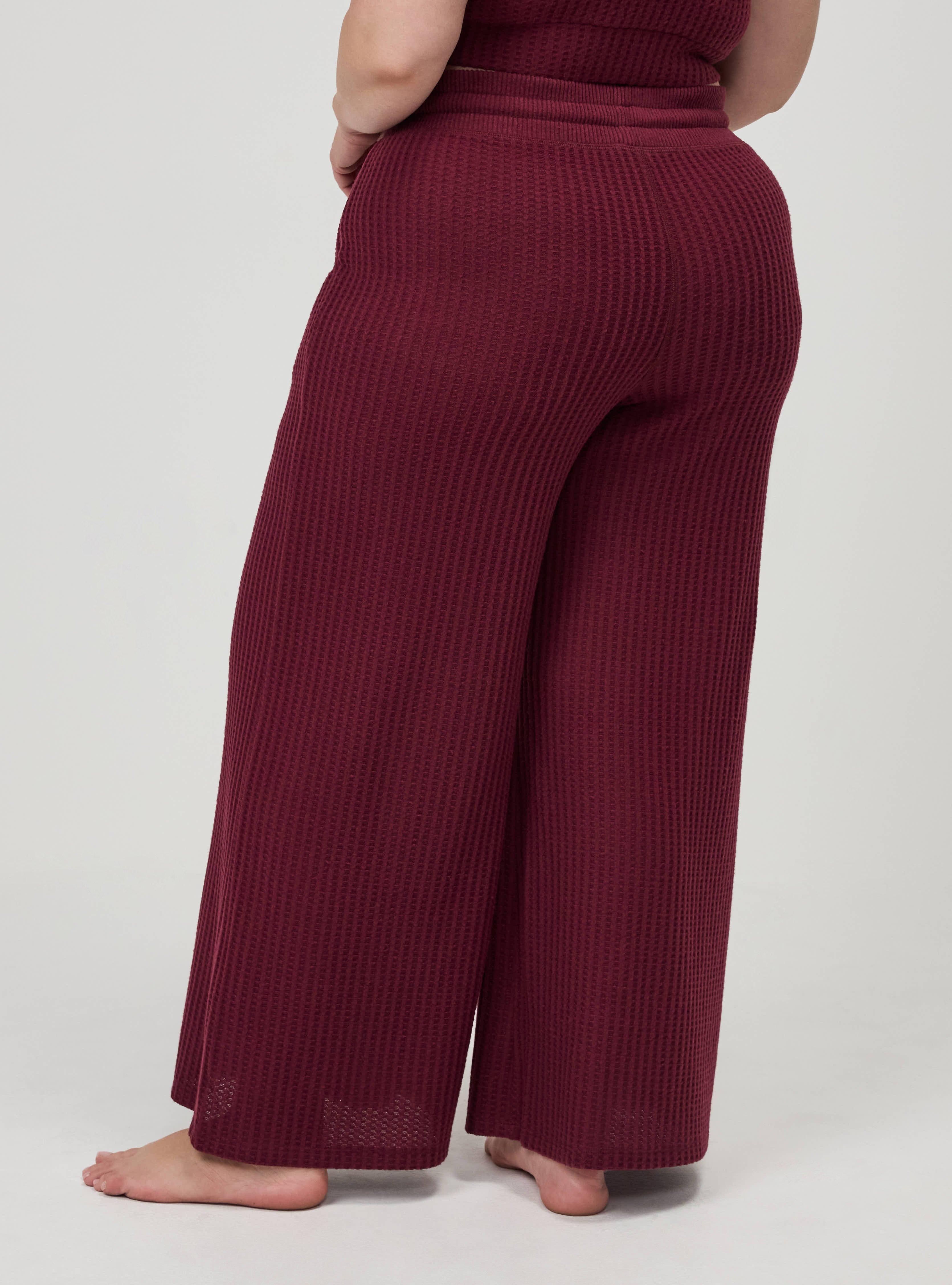 Plus Size Super Soft Plush Waffle Wide-Leg Lounge Pant, MAROON BANNER, alternate
