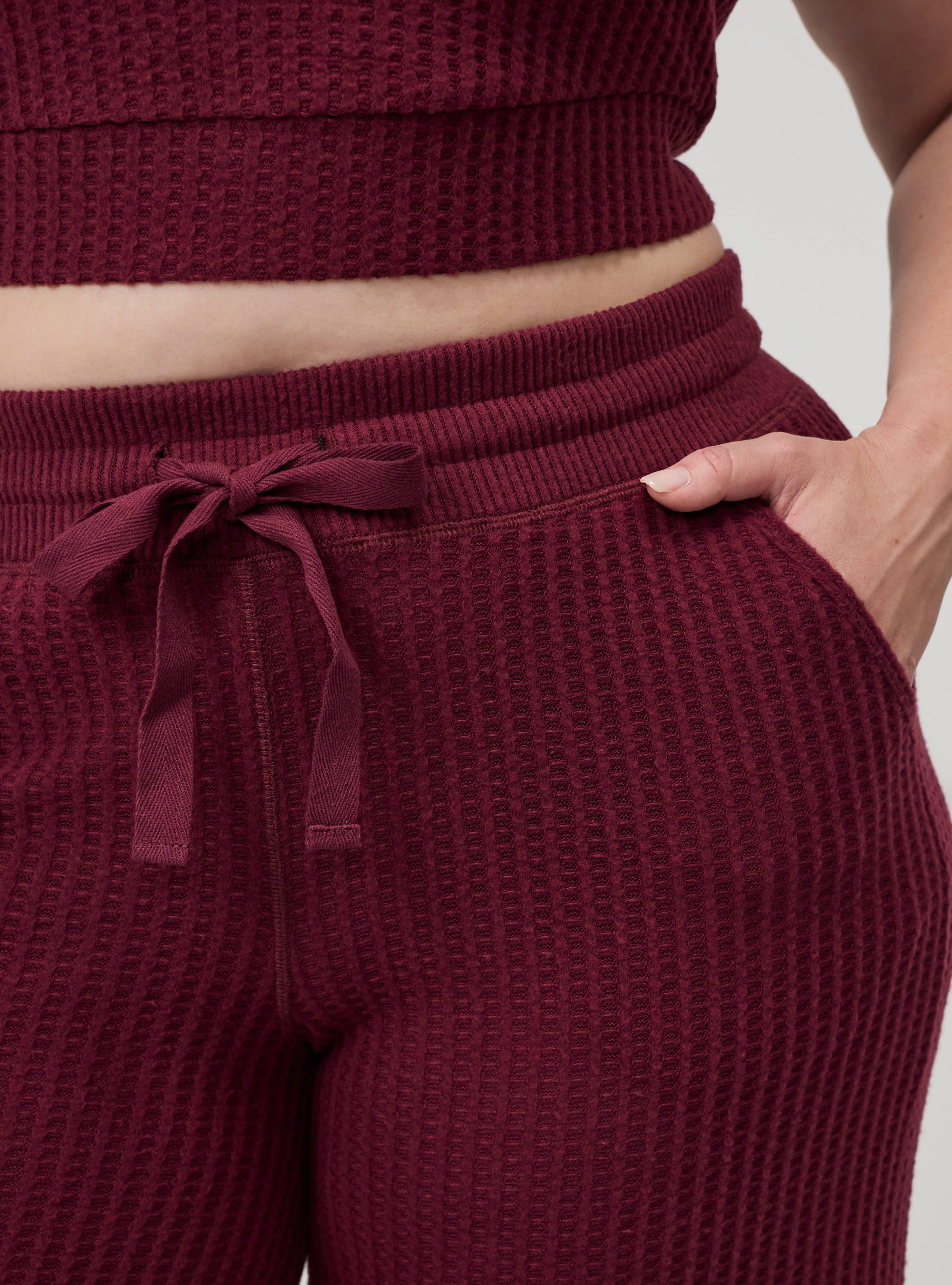 Plus Size Super Soft Plush Waffle Wide-Leg Lounge Pant, MAROON BANNER, alternate