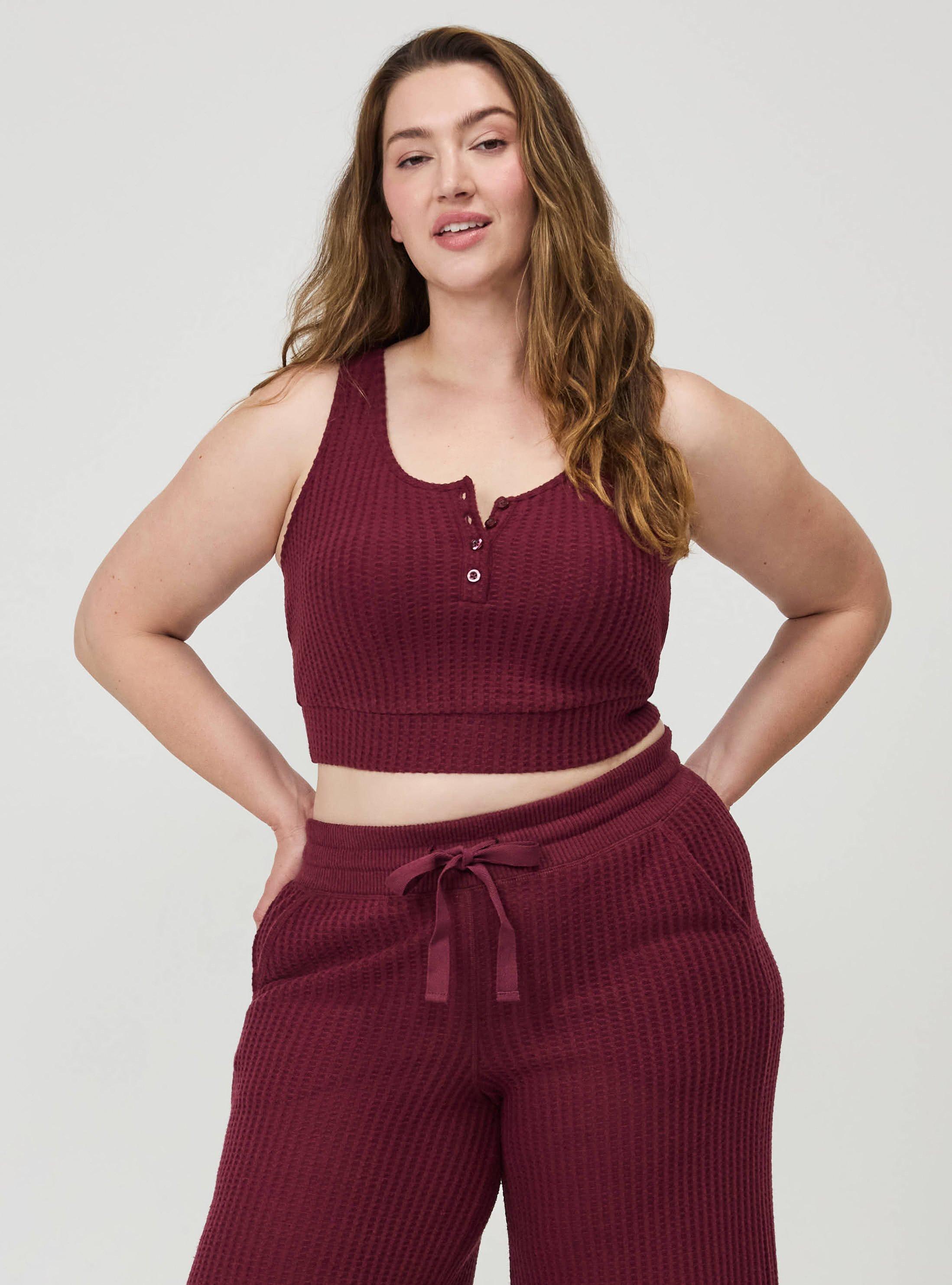 Plus Size Super Soft Plush Waffle Wide-Leg Lounge Pant, MAROON BANNER, alternate