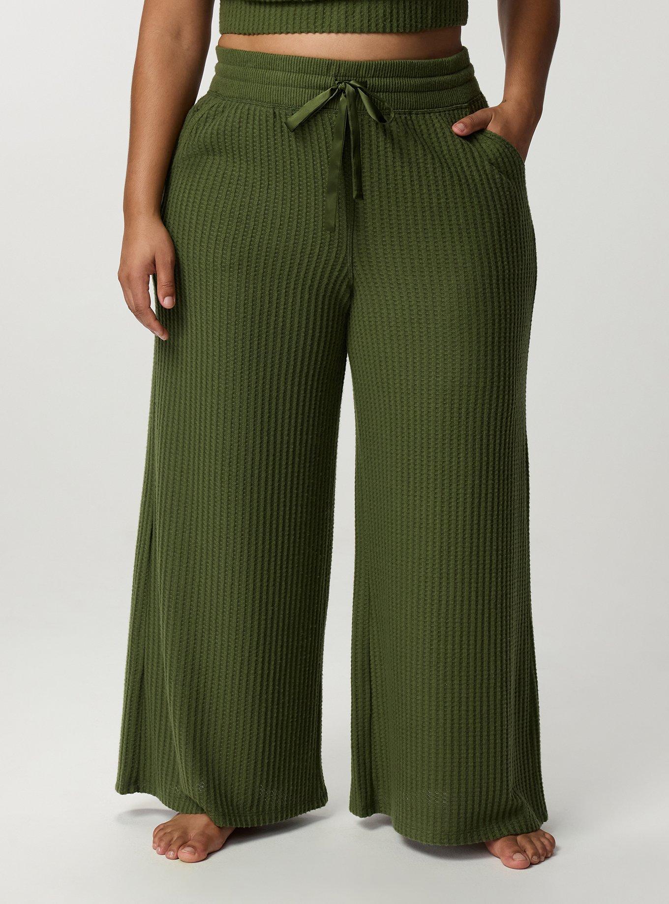 Super Soft Plush Waffle Wide-Leg Lounge Pant, BRONZE GREEN, alternate