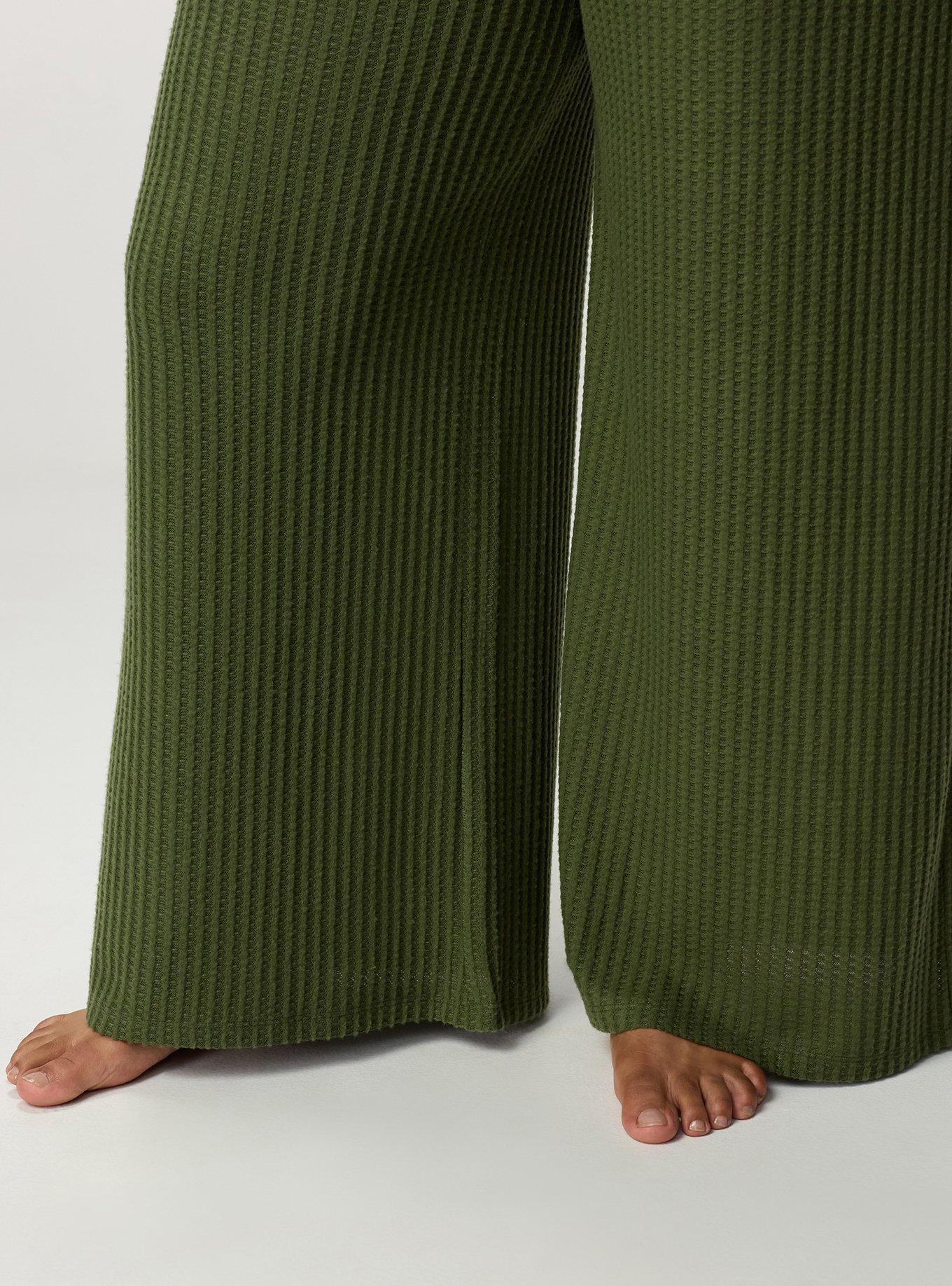 Super Soft Plush Waffle Wide-Leg Lounge Pant, BRONZE GREEN, alternate