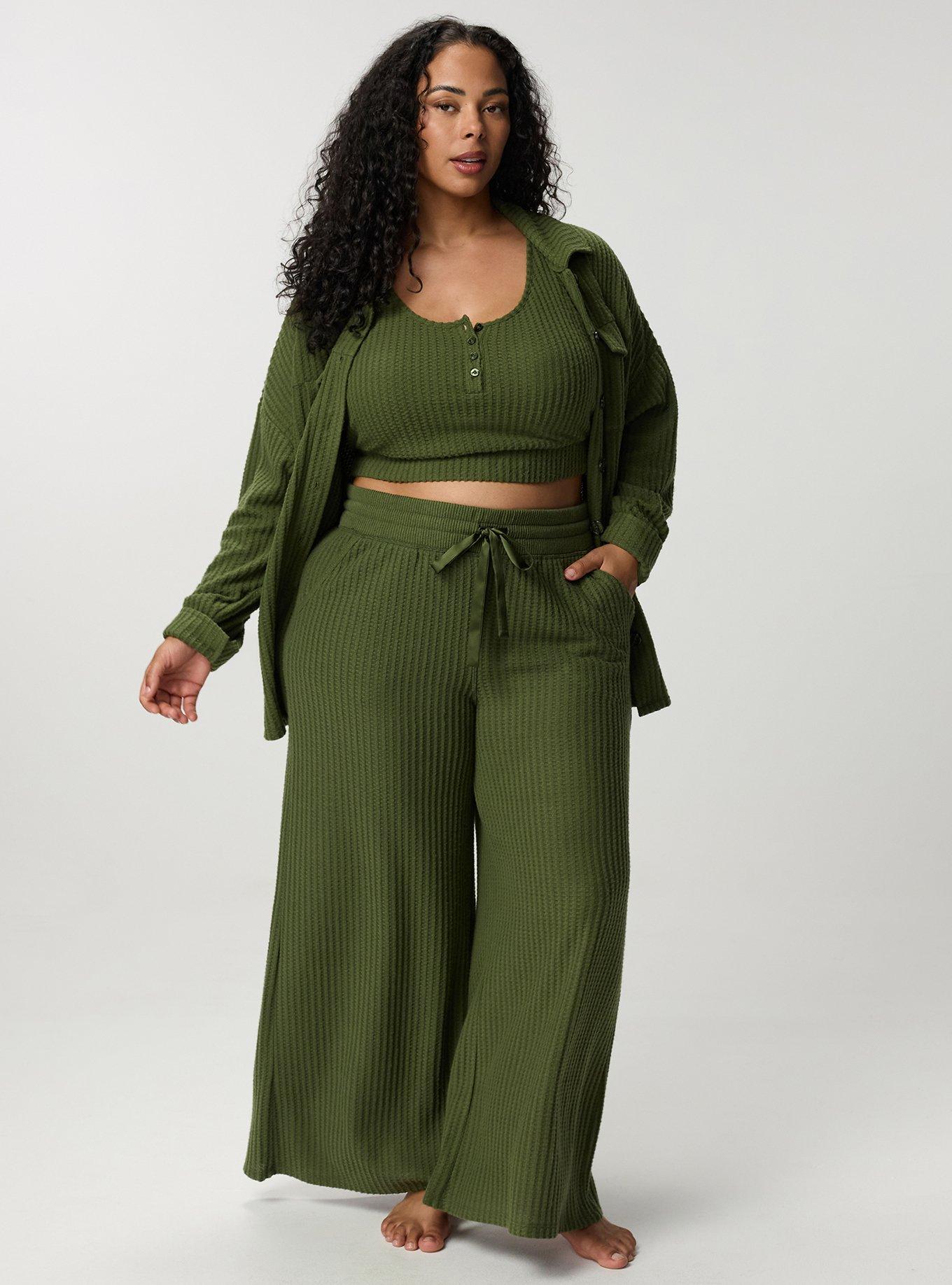 Super Soft Plush Waffle Wide-Leg Lounge Pant, BRONZE GREEN, alternate