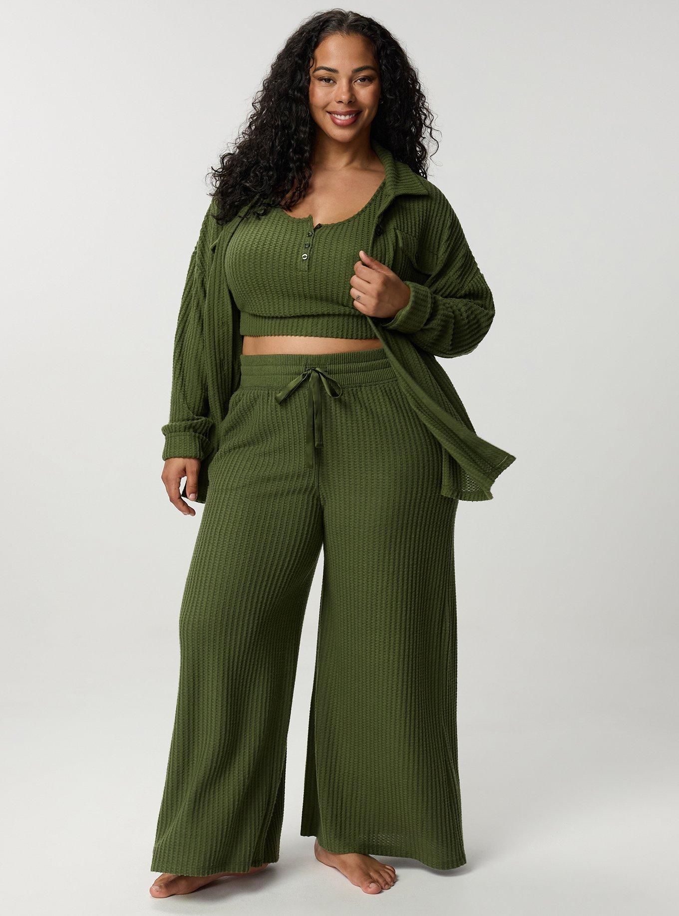 Super Soft Plush Waffle Wide-Leg Lounge Pant, BRONZE GREEN, hi-res