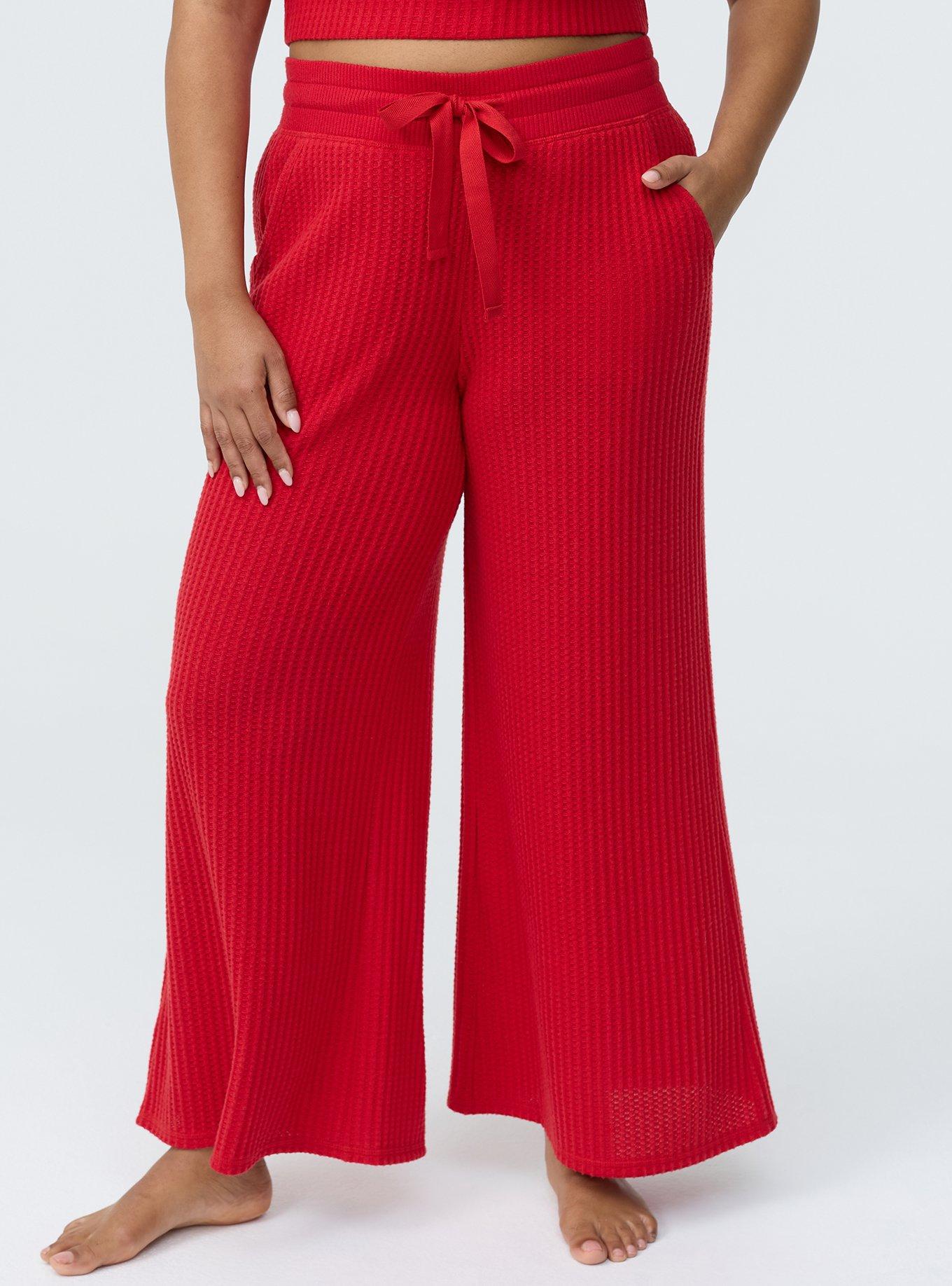 Plus Size Super Soft Plush Waffle Wide-Leg Lounge Pant, URBAN RED, alternate