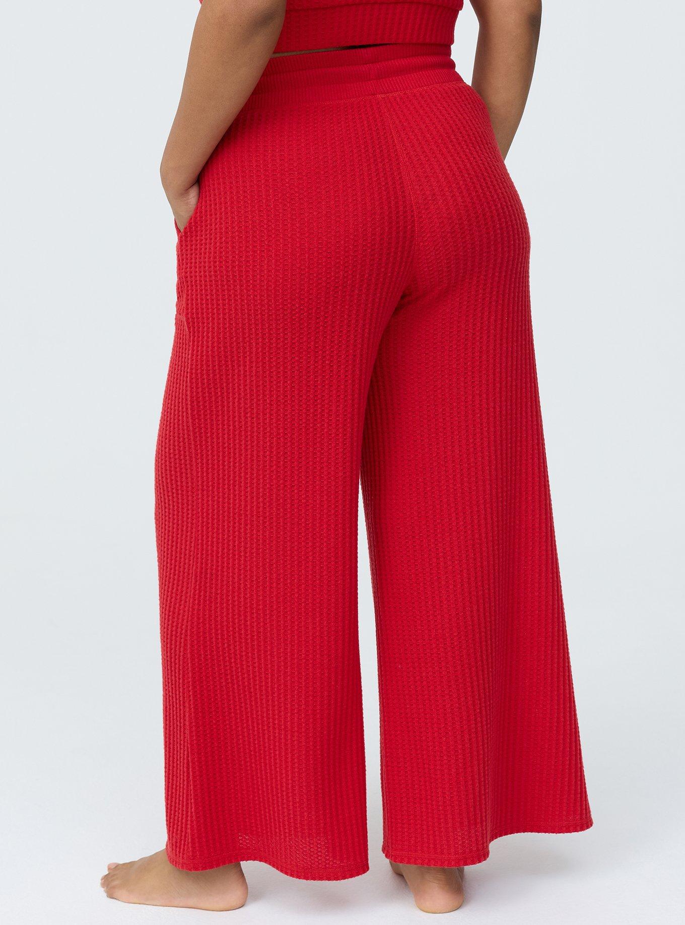Plus Size Super Soft Plush Waffle Wide-Leg Lounge Pant, URBAN RED, alternate
