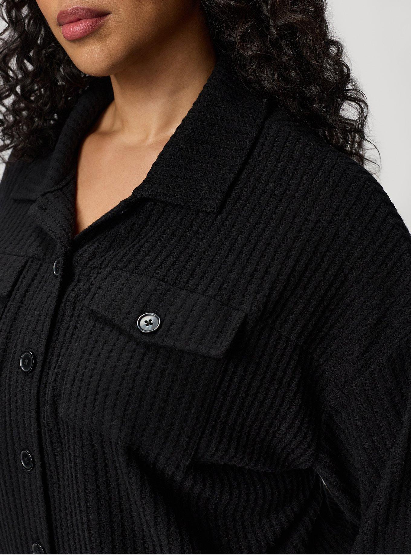 Super Soft Plush Waffle Oversized Lounge Shacket, DEEP BLACK, alternate