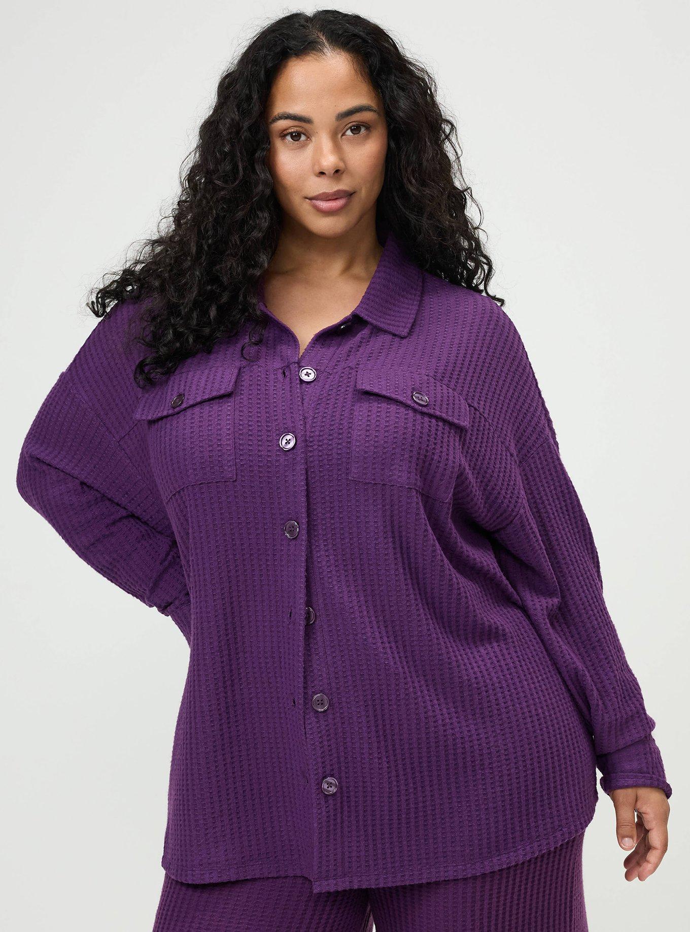 Super Soft Plush Waffle Oversized Lounge Shacket, GRAPE ROYALE, alternate