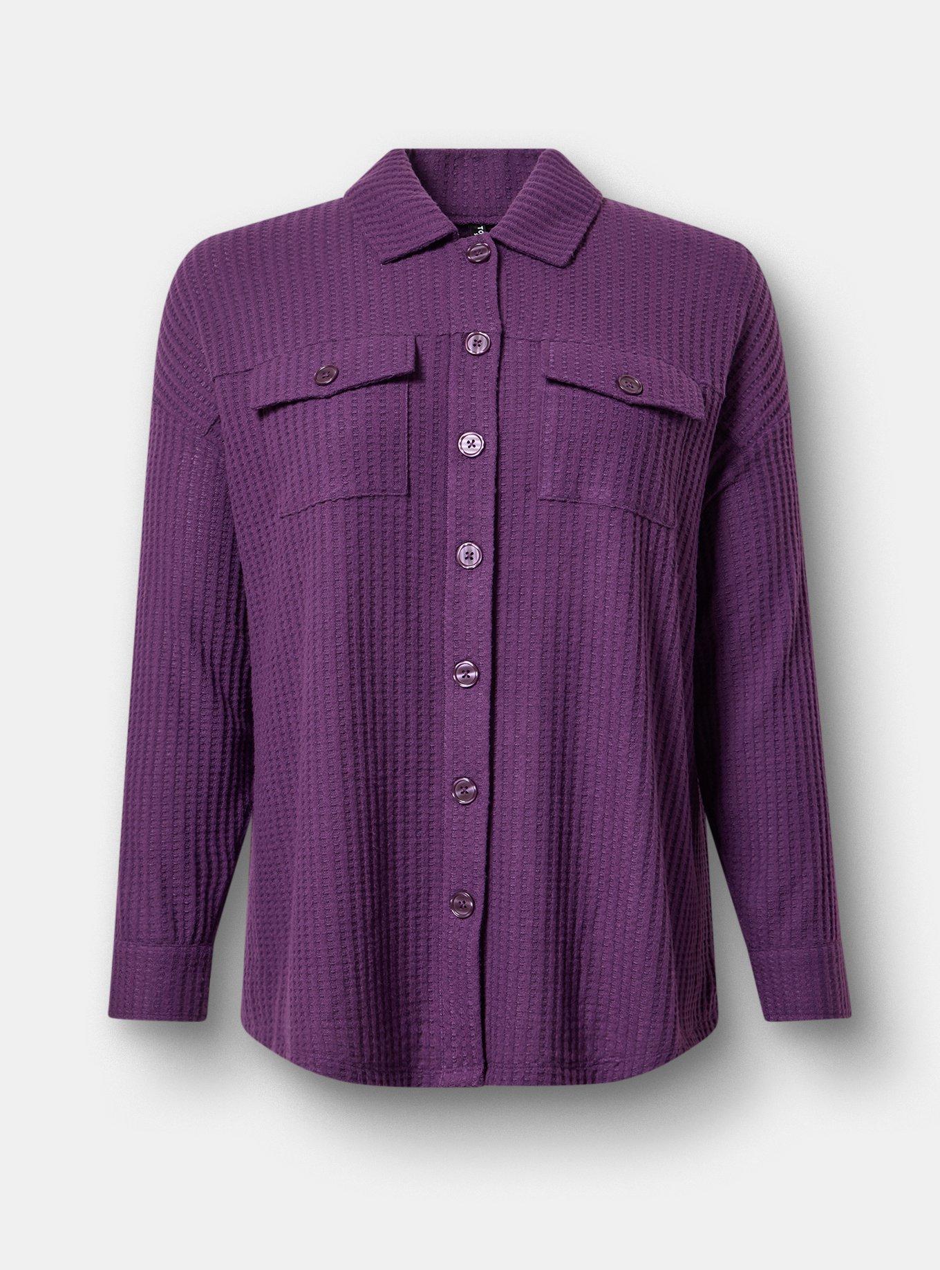 Super Soft Plush Waffle Oversized Lounge Shacket, GRAPE ROYALE, hi-res