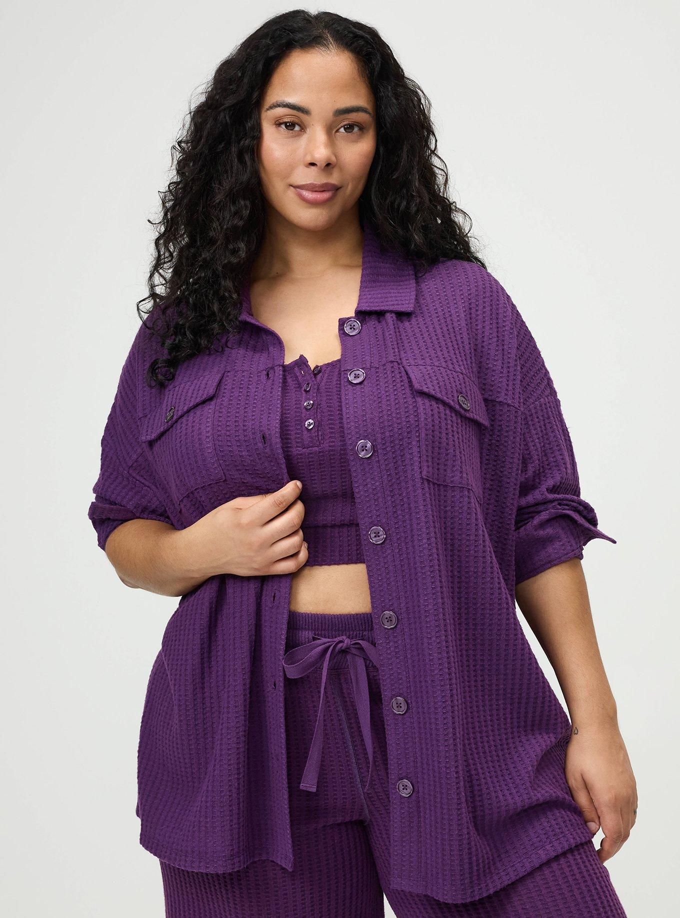 Super Soft Plush Waffle Oversized Lounge Shacket, GRAPE ROYALE, hi-res