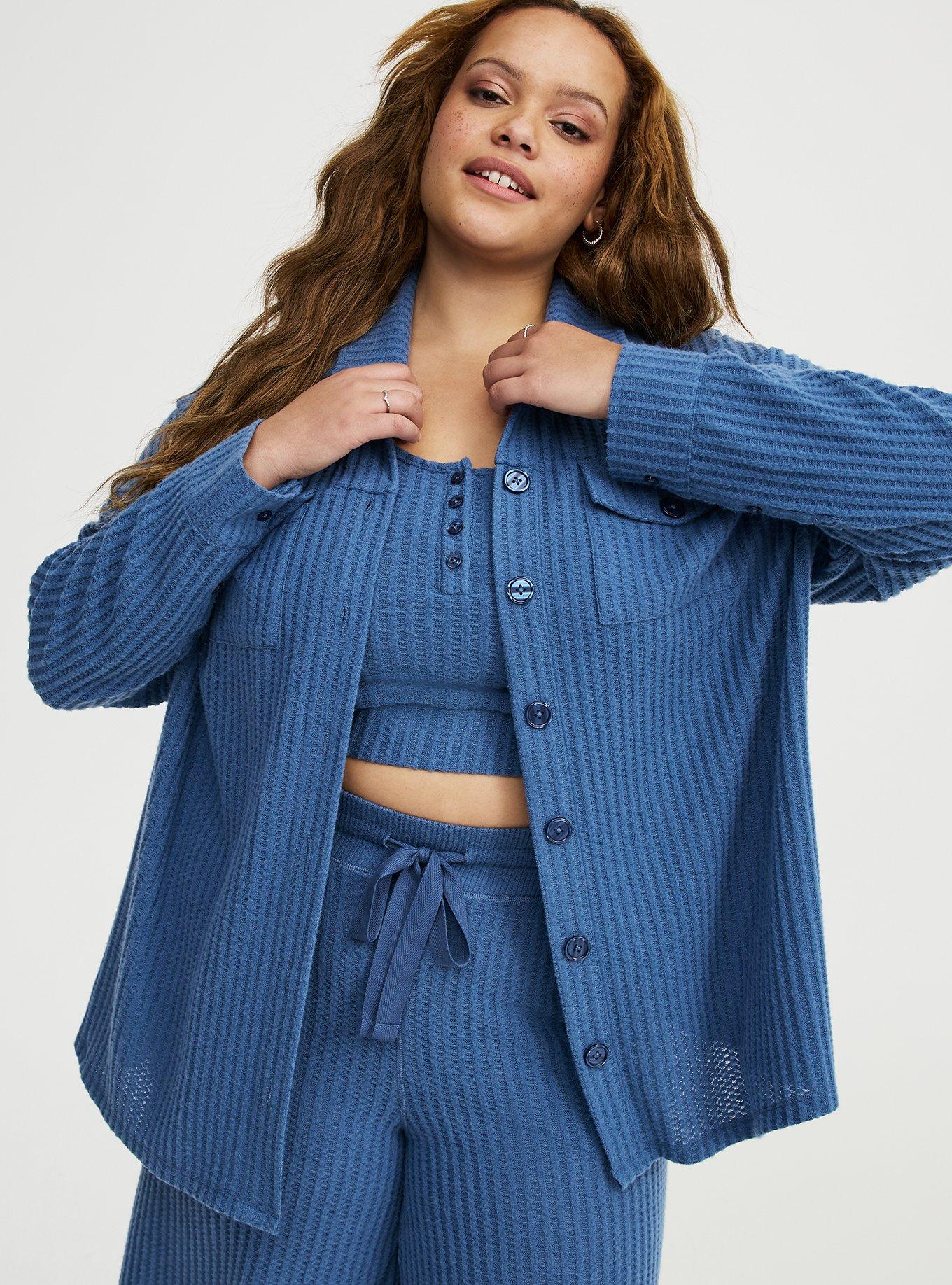 Waffle Oversized Lounge Shacket, BLUE HORIZON, hi-res