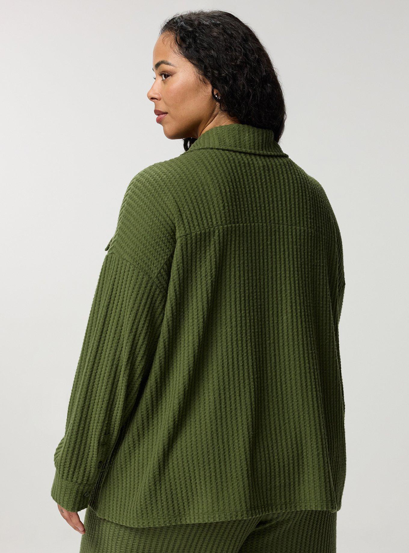 Super Soft Plush Waffle Oversized Lounge Shacket, BRONZE GREEN, alternate
