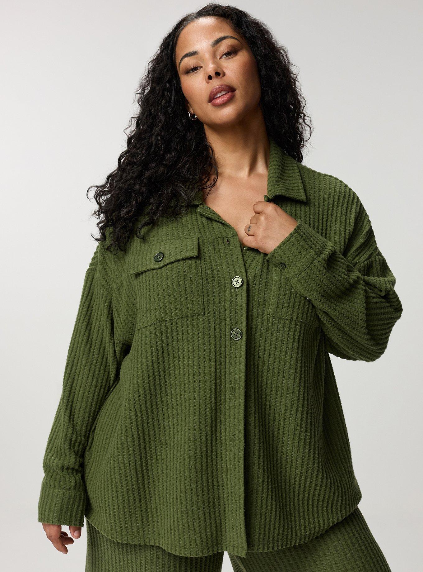 Super Soft Plush Waffle Oversized Lounge Shacket, BRONZE GREEN, alternate