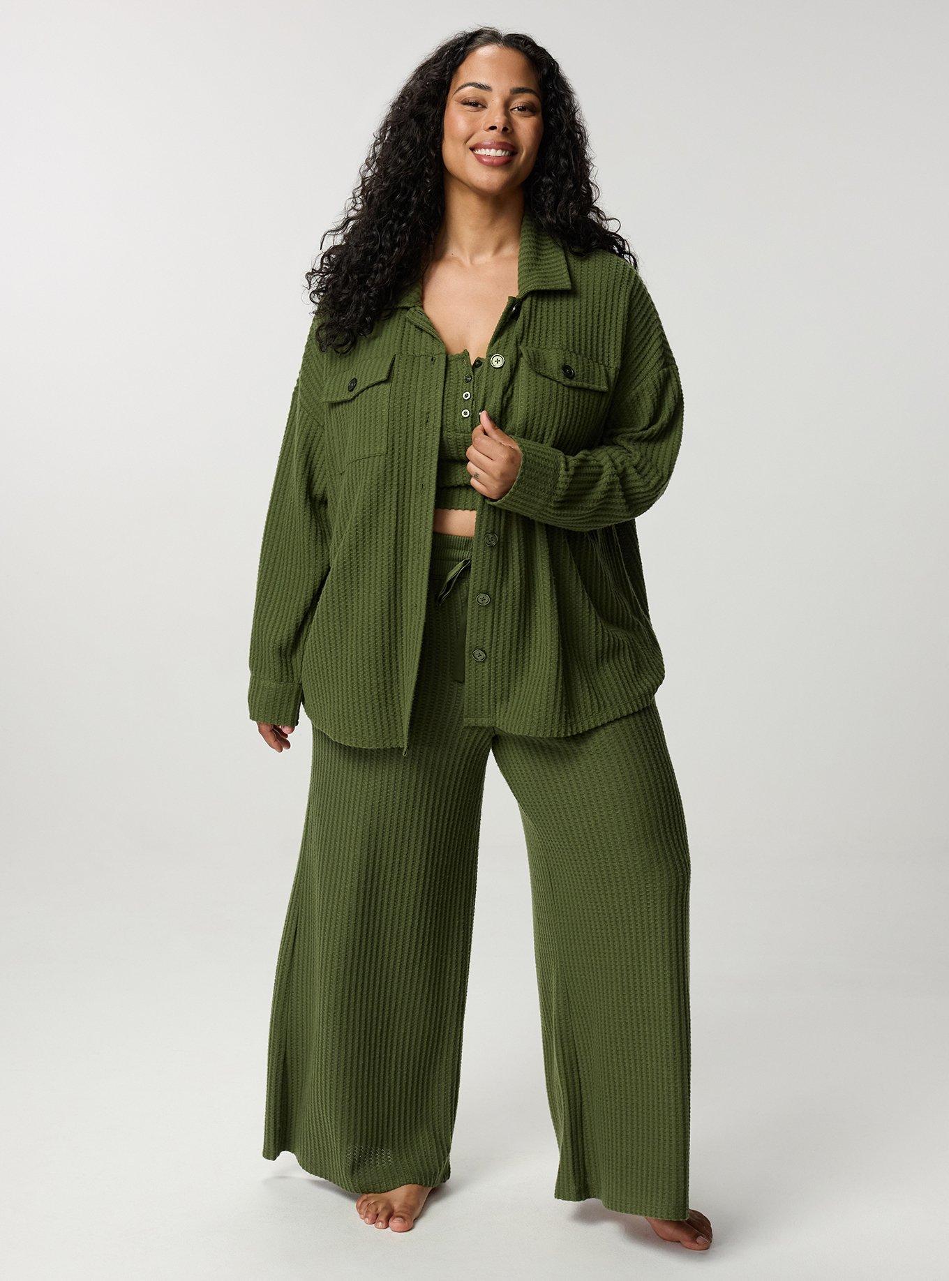 Super Soft Plush Waffle Oversized Lounge Shacket, BRONZE GREEN, alternate