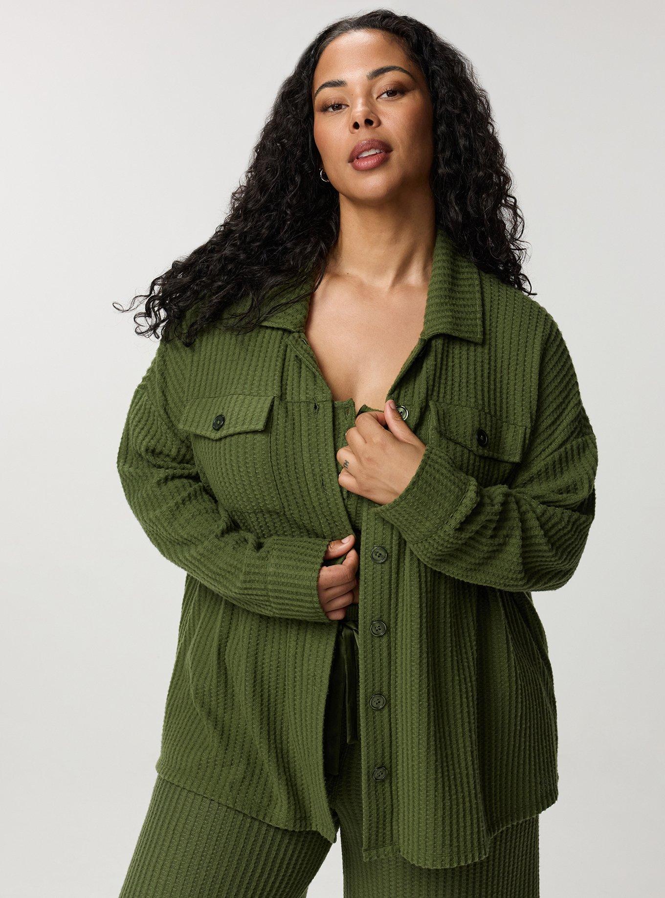 Super Soft Plush Waffle Oversized Lounge Shacket, BRONZE GREEN, hi-res