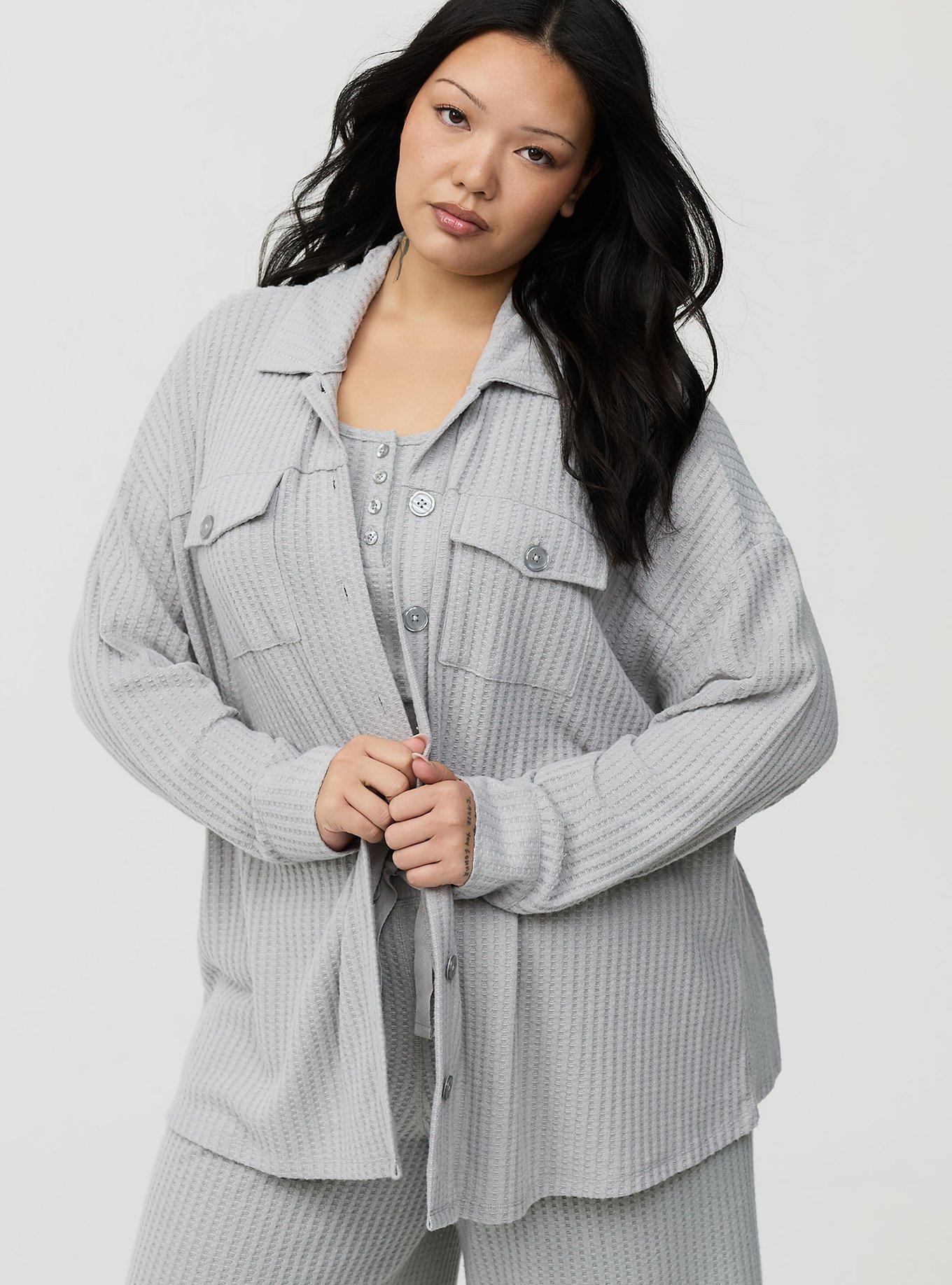 Super Soft Plush Waffle Oversized Lounge Shacket, LIGHTEST HEATHER GREY, alternate