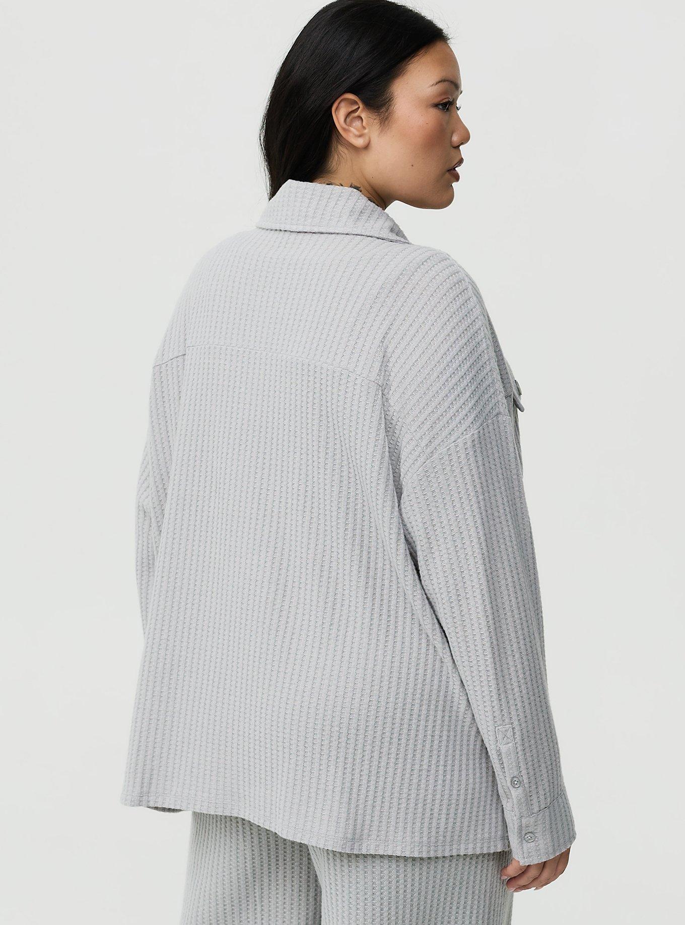 Super Soft Plush Waffle Oversized Lounge Shacket, LIGHTEST HEATHER GREY, alternate