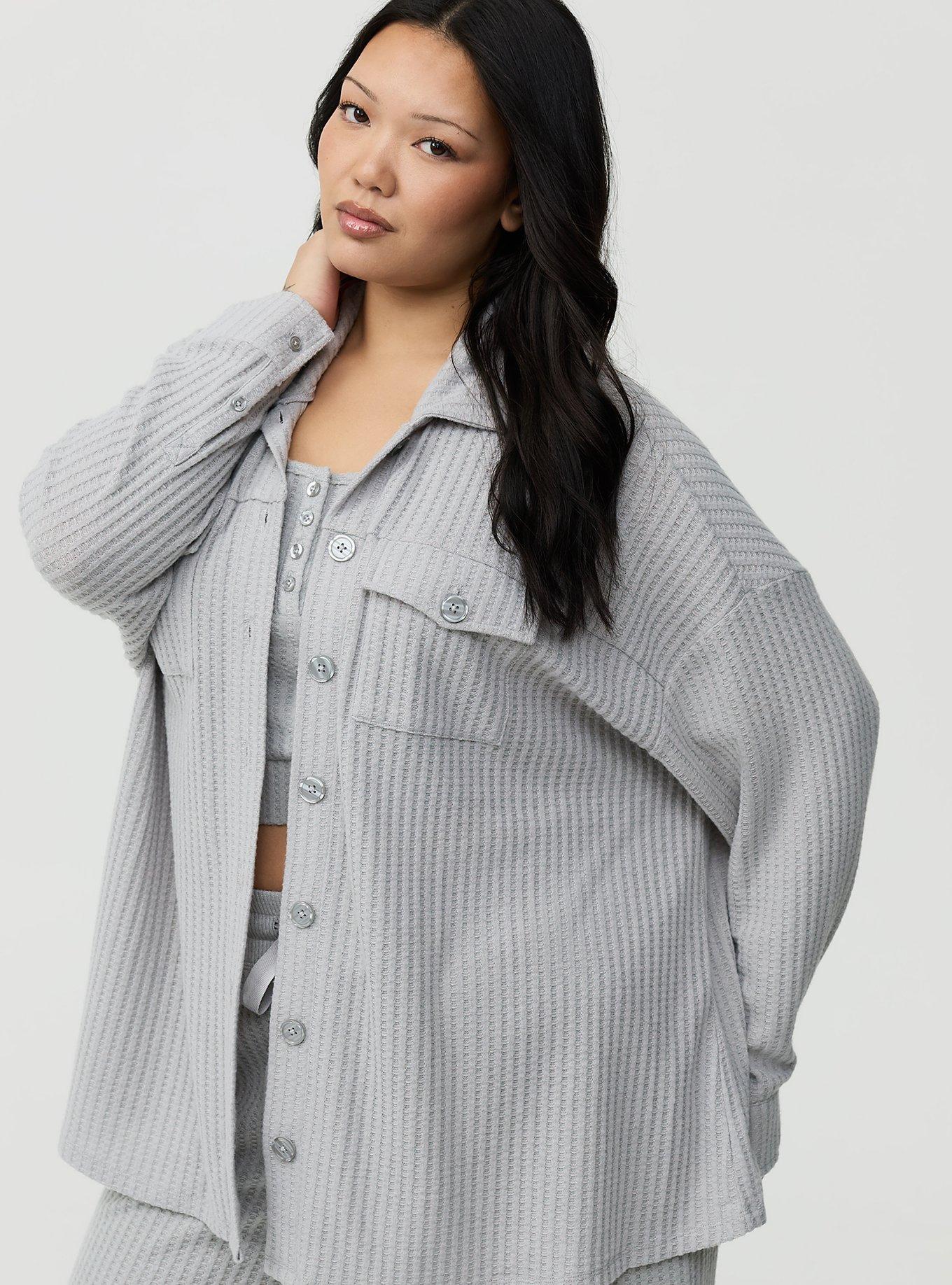 Super Soft Plush Waffle Oversized Lounge Shacket, LIGHTEST HEATHER GREY, alternate