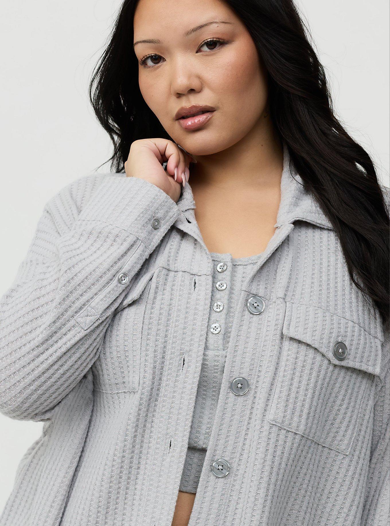 Super Soft Plush Waffle Oversized Lounge Shacket, LIGHTEST HEATHER GREY, alternate