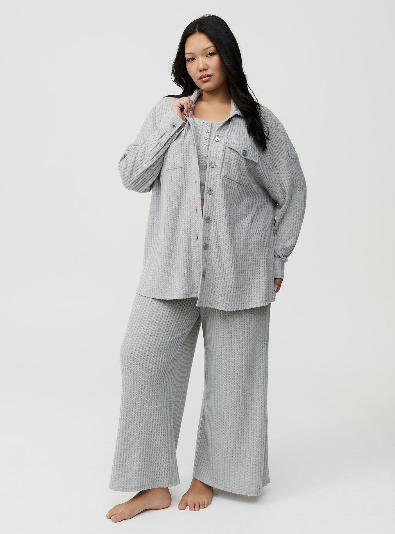 Super Soft Plush Waffle Oversized Lounge Shacket, LIGHTEST HEATHER GREY, alternate