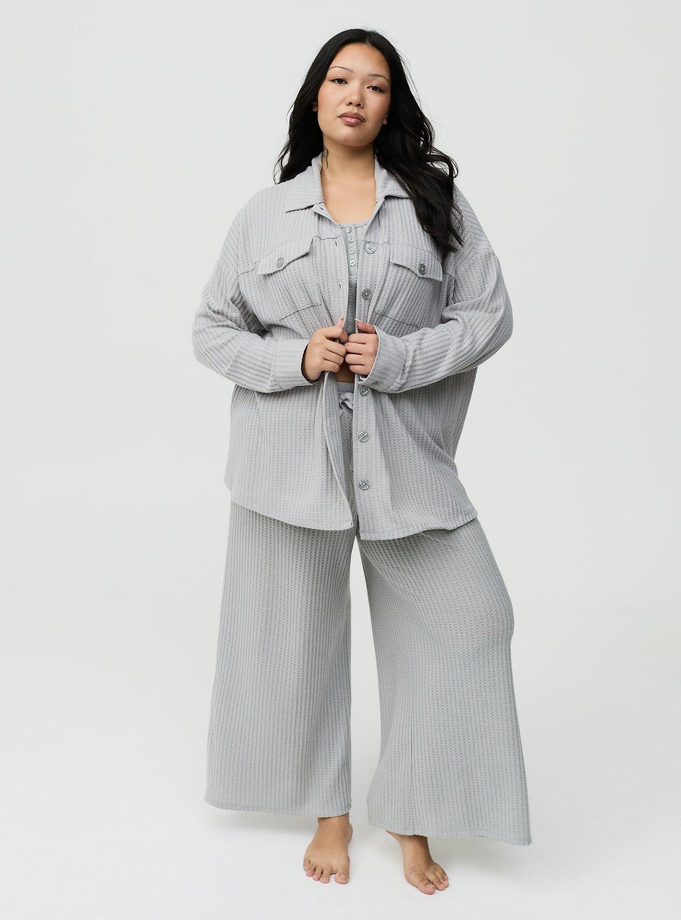 Waffle Oversized Lounge Shacket, LIGHTEST HEATHER GREY, hi-res