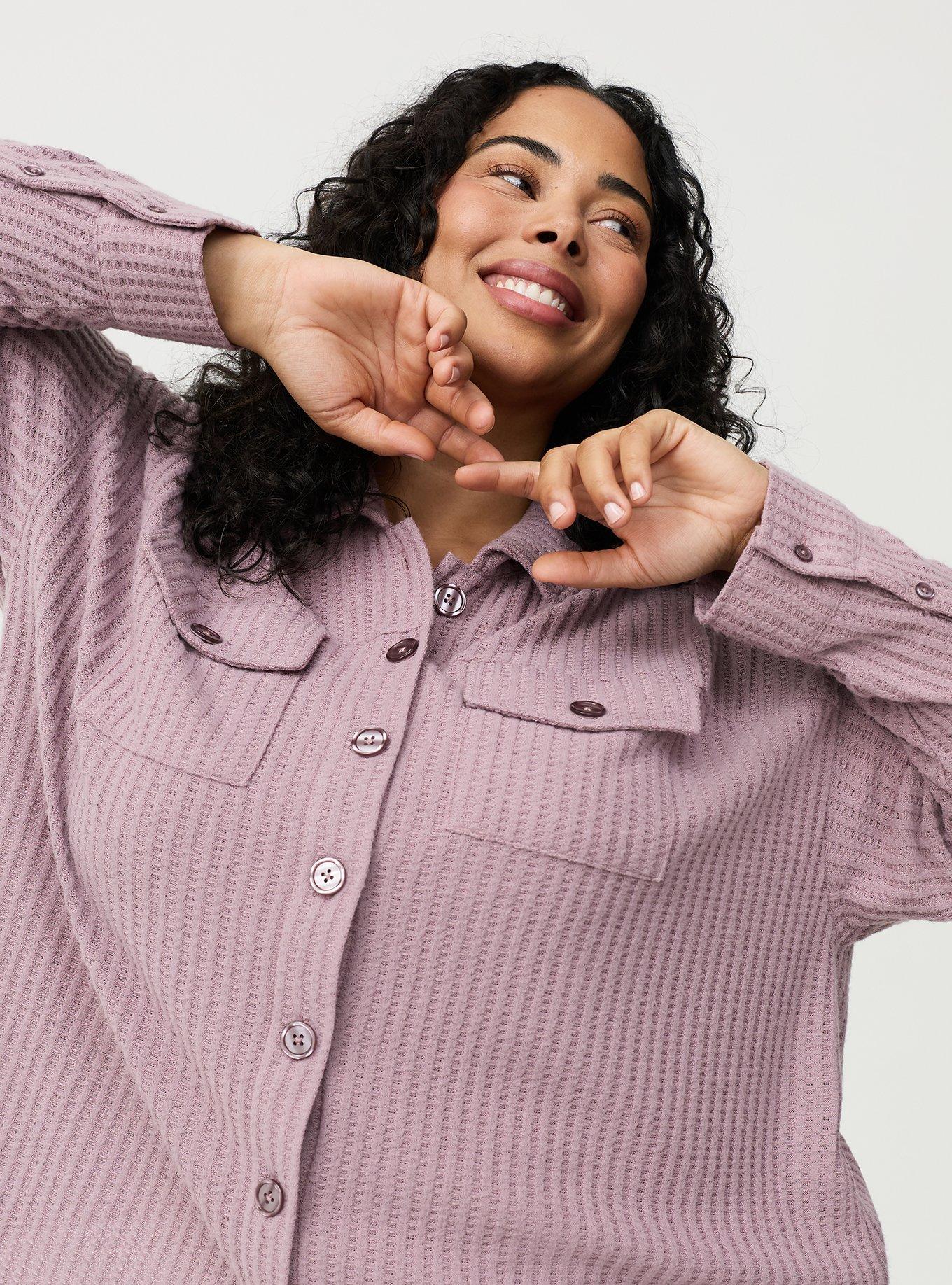 Super Soft Plush Waffle Oversized Lounge Shacket, TOADSTOOL, alternate