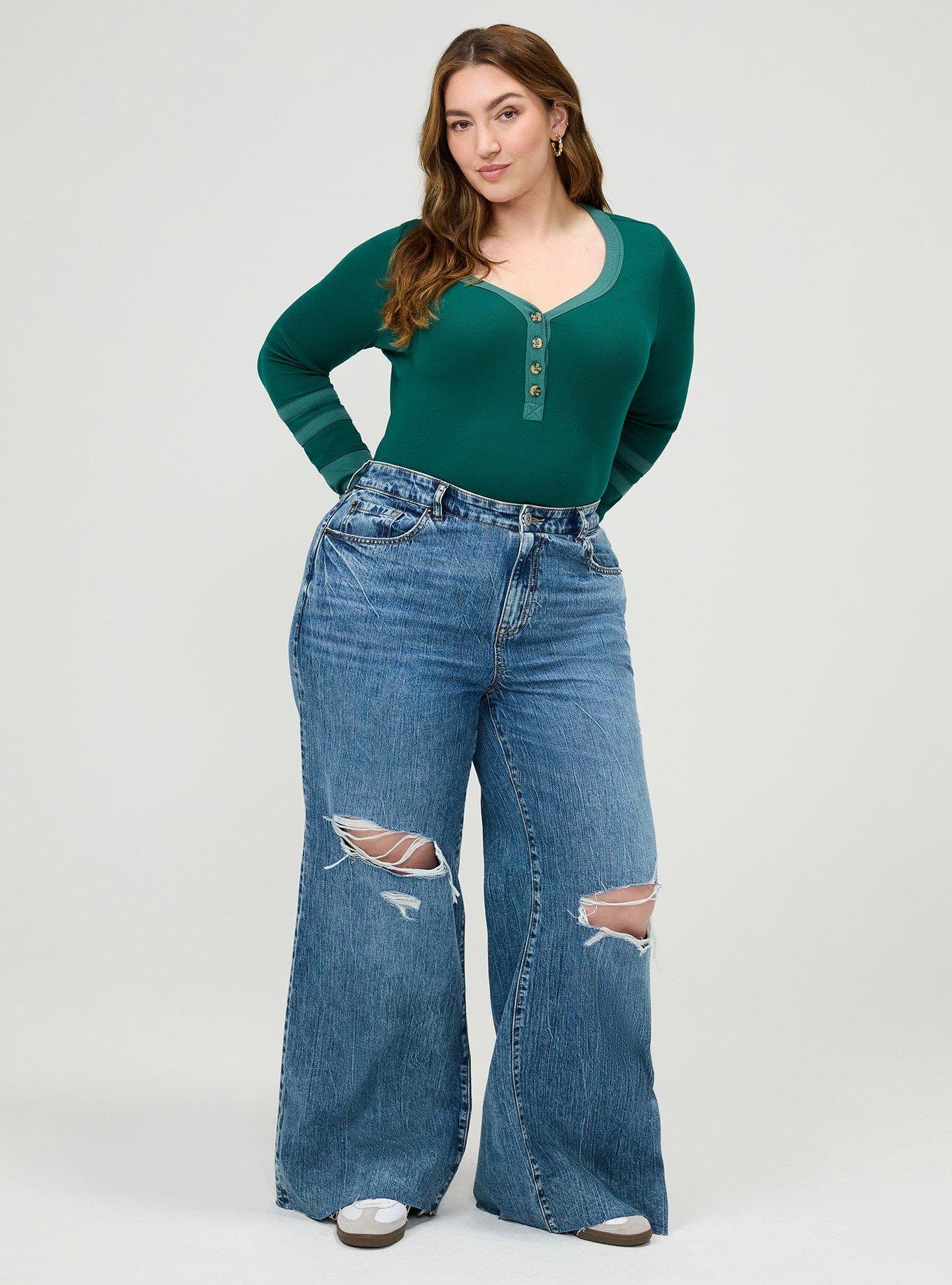 Ribbed Henley Varsity Long Sleeve Top, BOTANICAL GARDEN, alternate