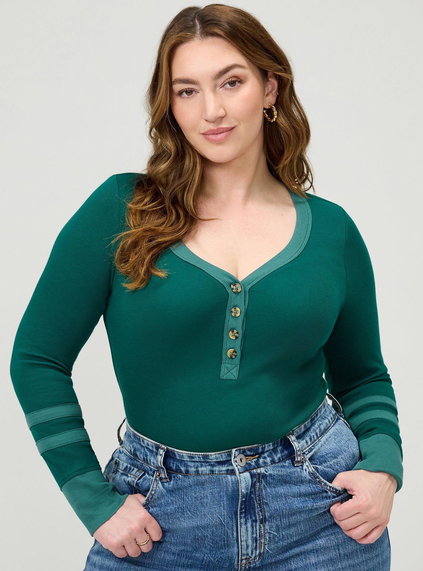 Ribbed Henley Varsity Long Sleeve Top, BOTANICAL GARDEN, alternate