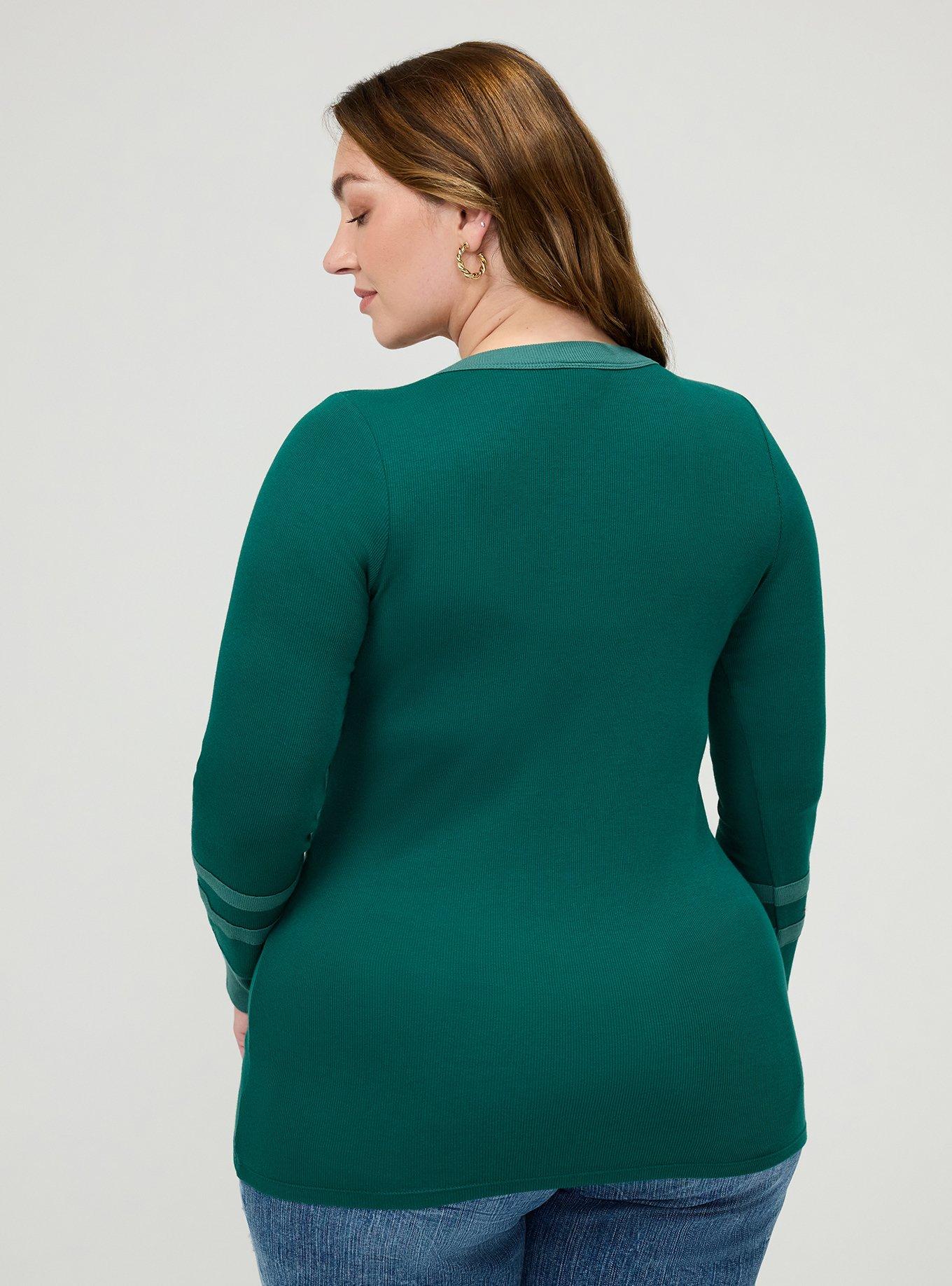 Ribbed Henley Varsity Long Sleeve Top, BOTANICAL GARDEN, alternate
