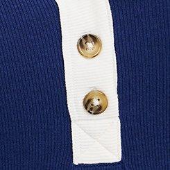 Ribbed Henley Varsity Long Sleeve Top, BLUE DEPTHS, swatch