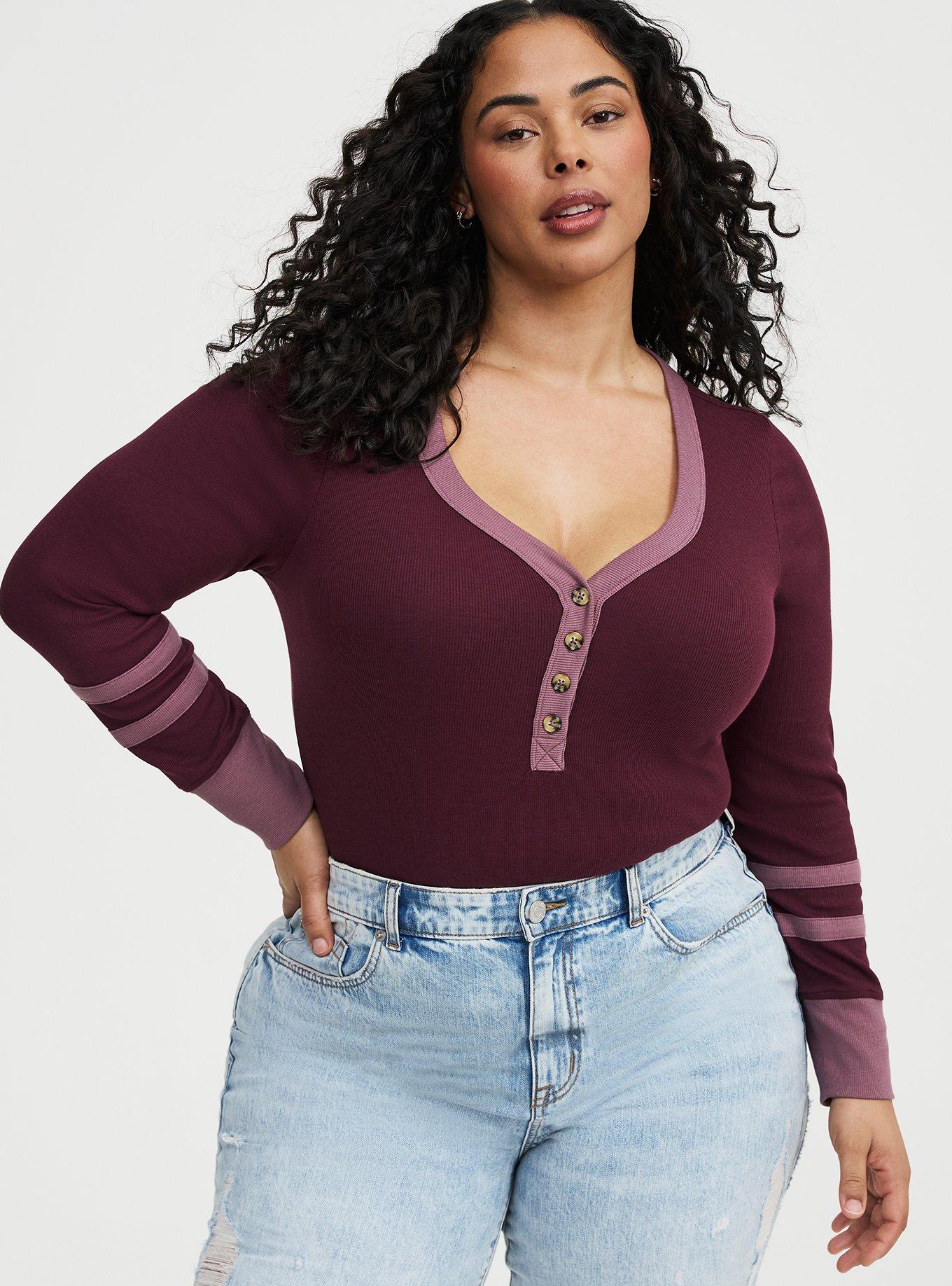 Ribbed Henley Varsity Long Sleeve Top, WINETASTING, alternate