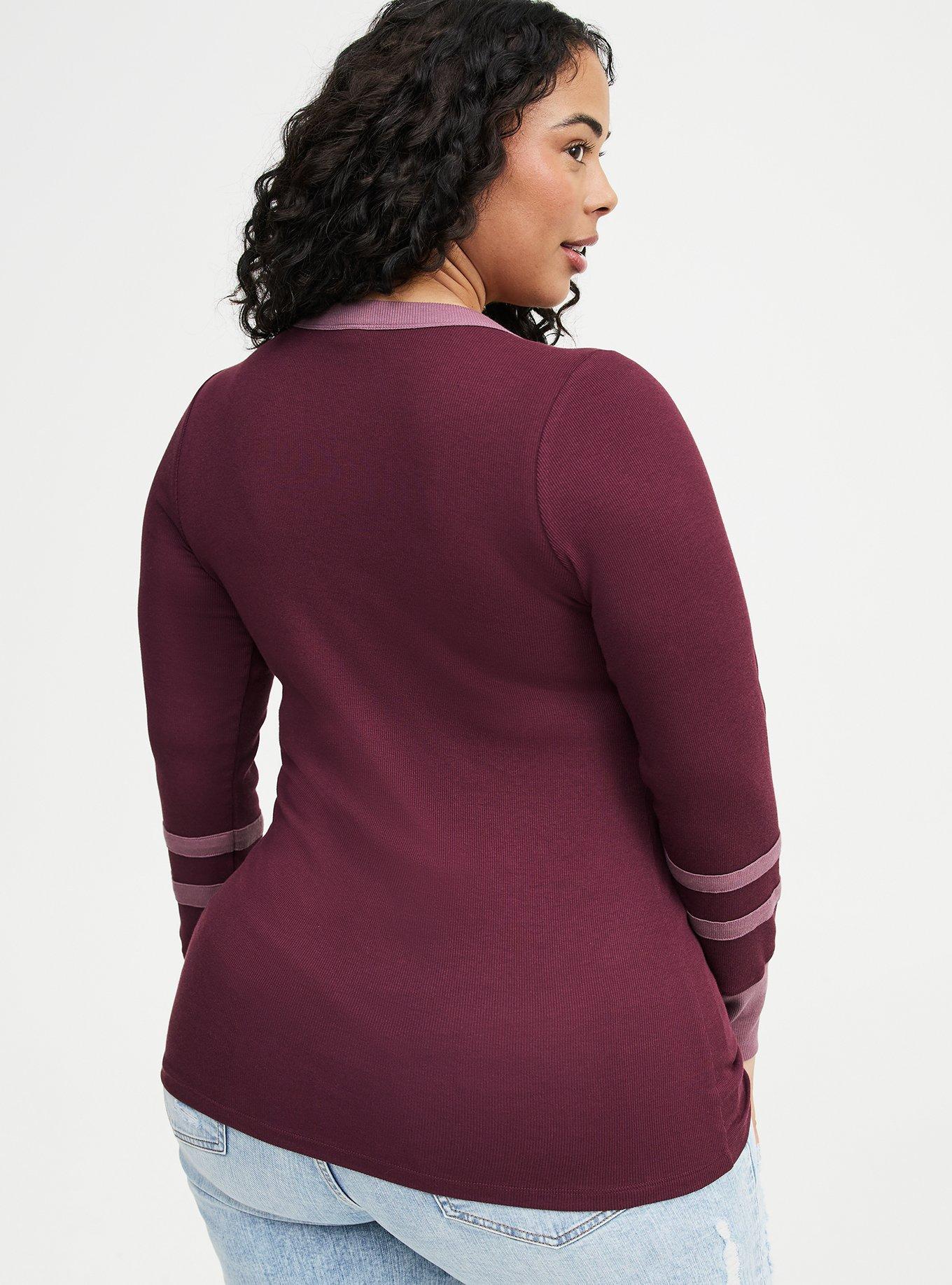 Ribbed Henley Varsity Long Sleeve Top