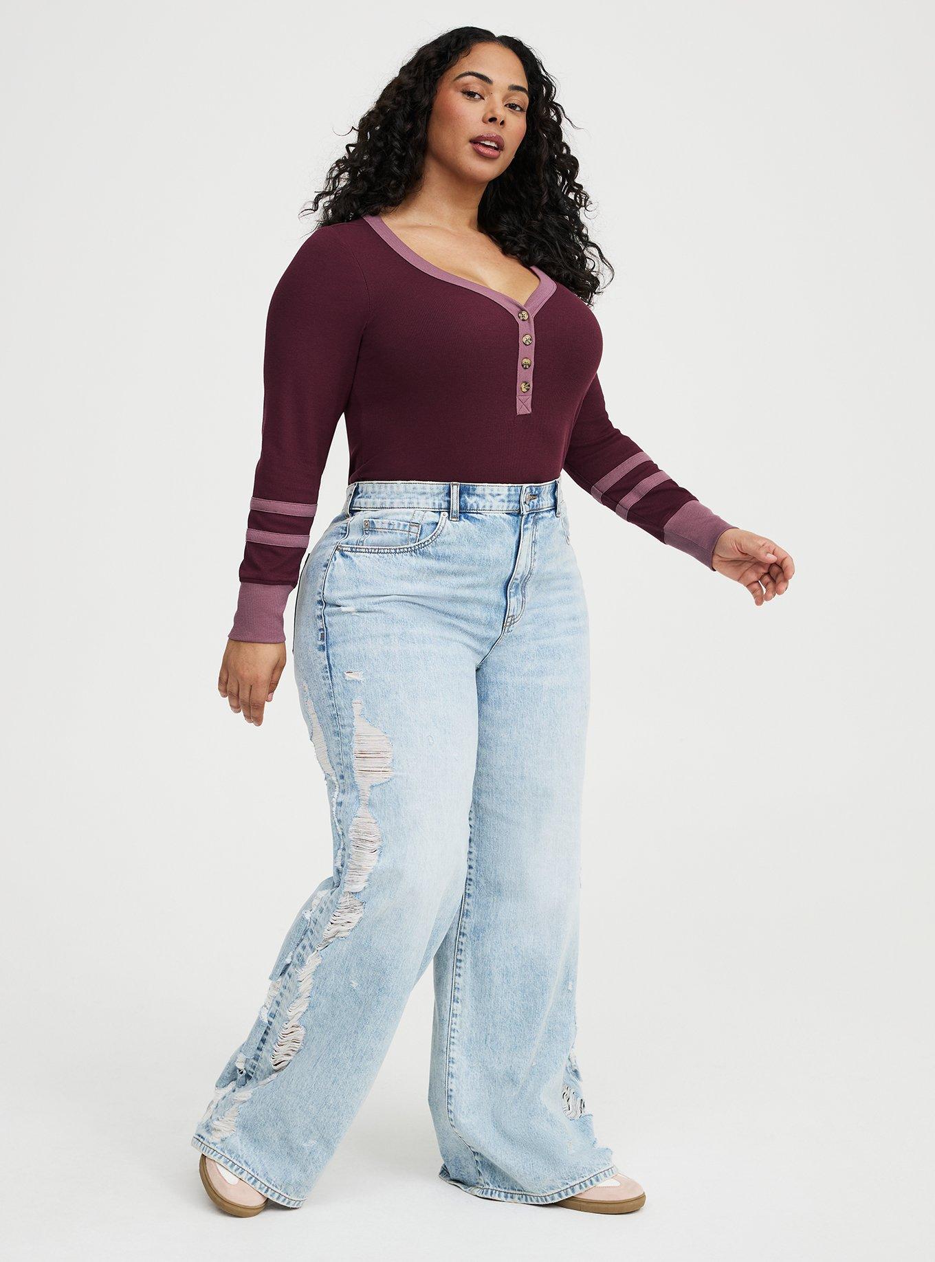 Ribbed Henley Varsity Long Sleeve Top