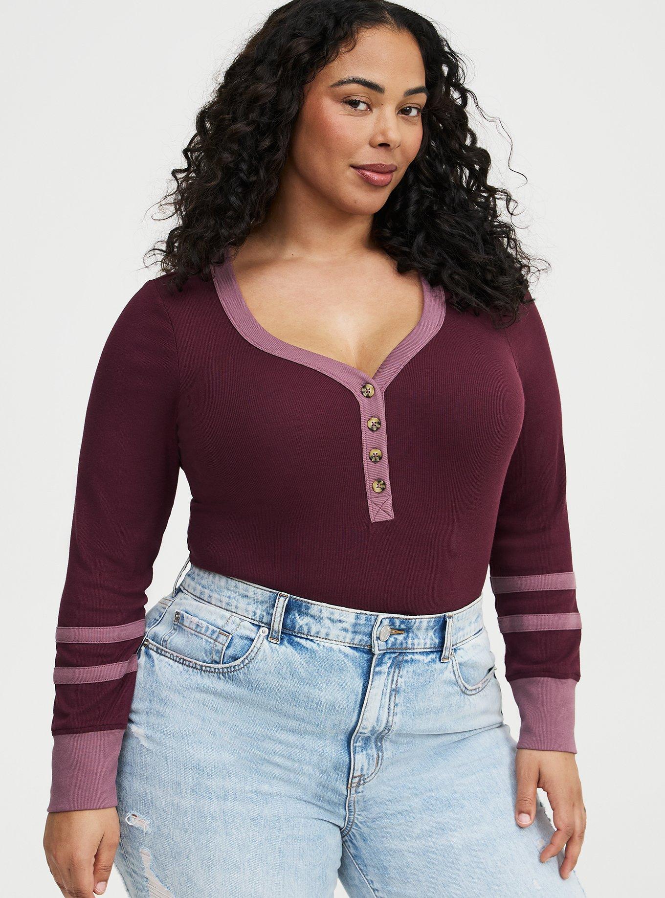 Ribbed Henley Varsity Long Sleeve Top, WINETASTING, alternate
